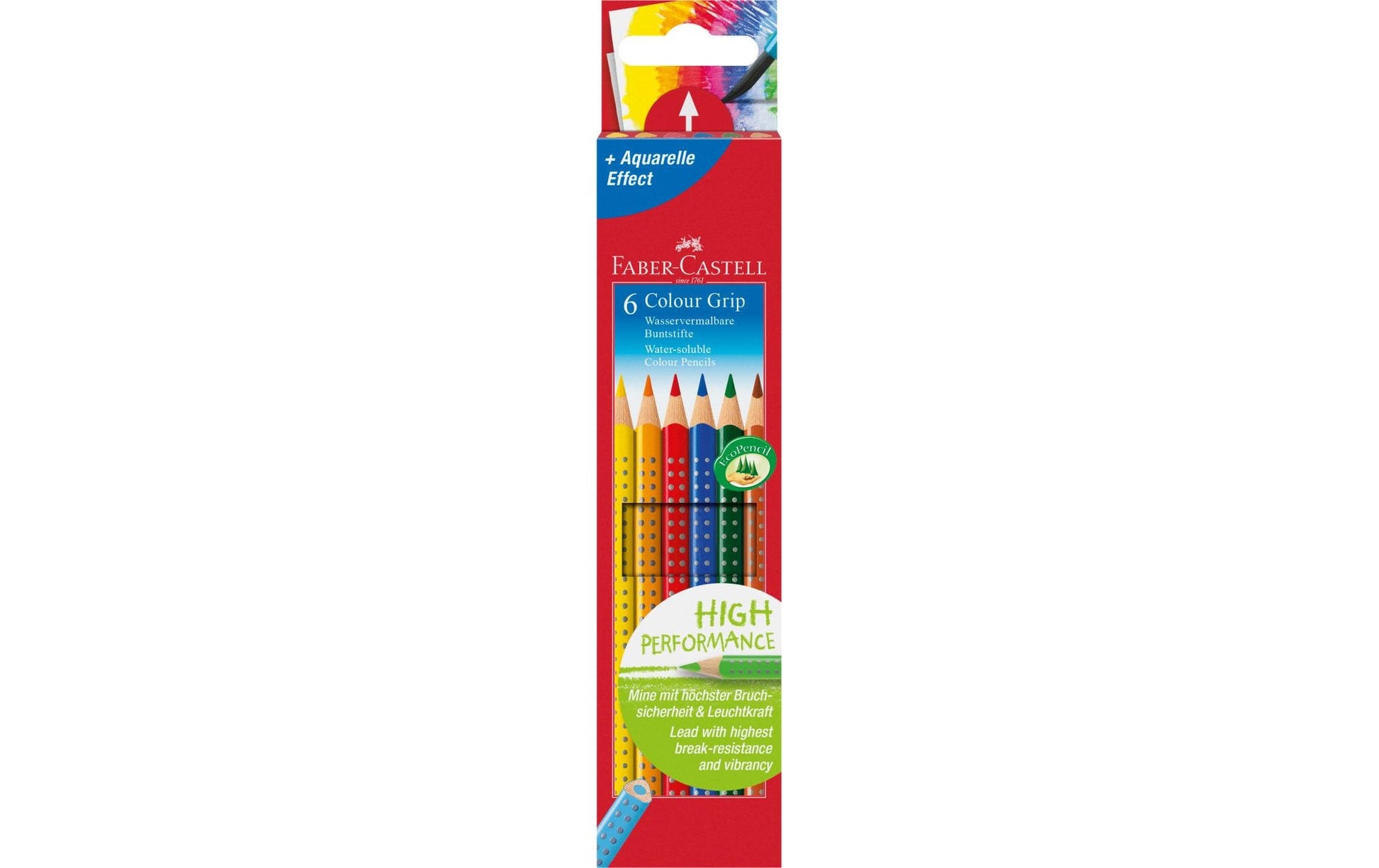 Faber-Castell Aquarellfarbstifte Colour Grip 2001 – 6 Farben, im Kartonetui, Ø 3 mm, dreikantig, FSC
