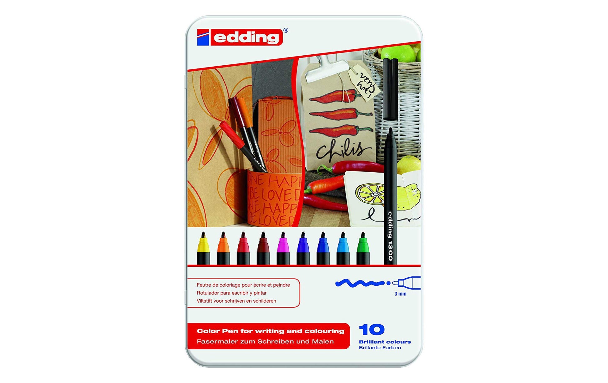 Edding Filzstifte – Pinselspitze, 2 mm, wasserbasiert, 10er Set