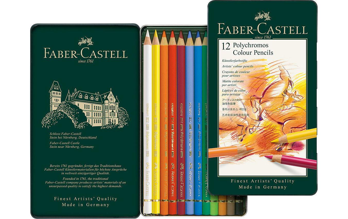 Faber-Castell Buntstifte POLYCHROMOS – rund, Minen-Ø 3,8 mm, 12 Farben, im Metalletui
