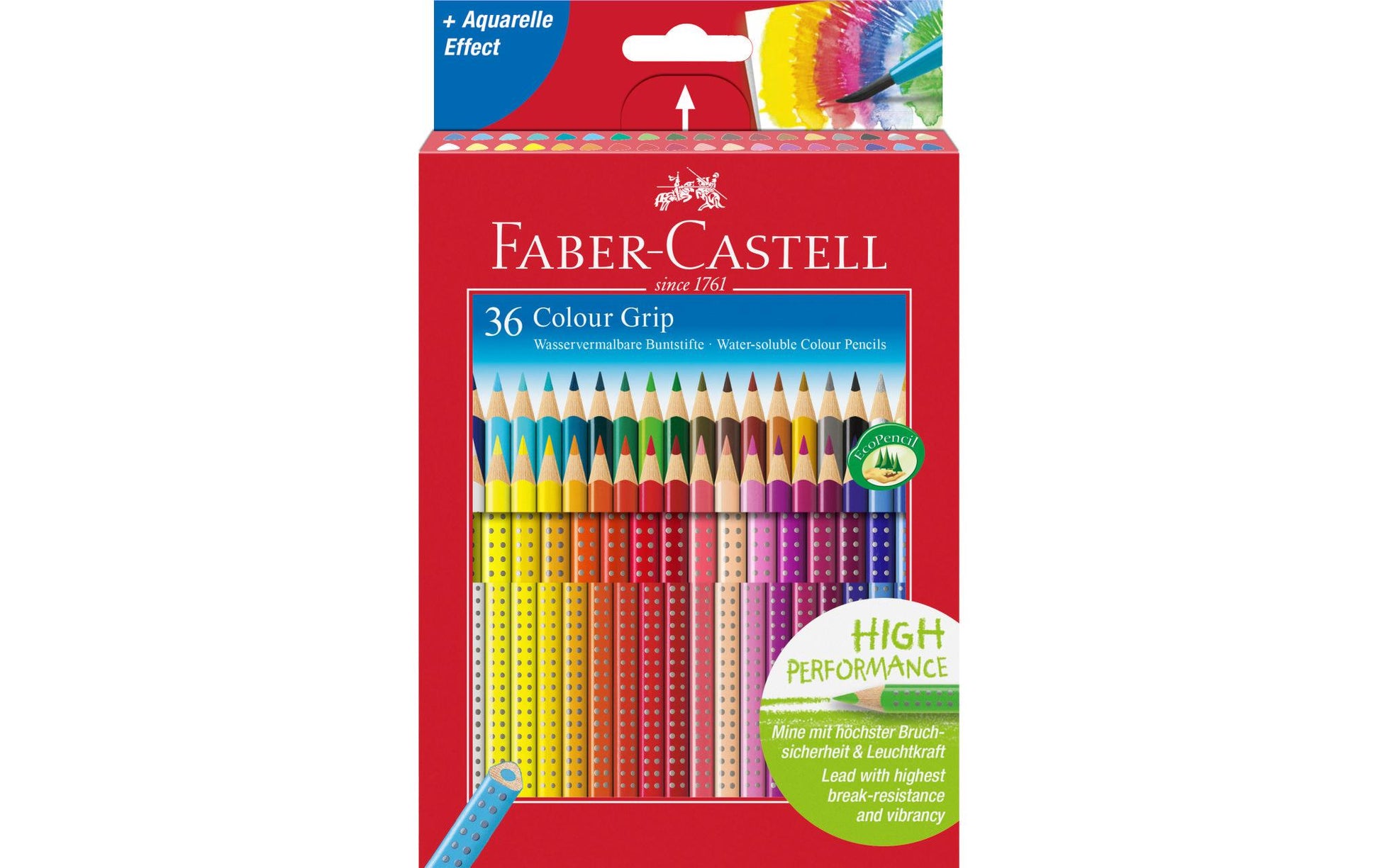 Faber-Castell Aquarellfarbstifte Colour Grip 2001 – 36 Farben, im Kartonetui, Ø 3 mm, dreikantig, FSC