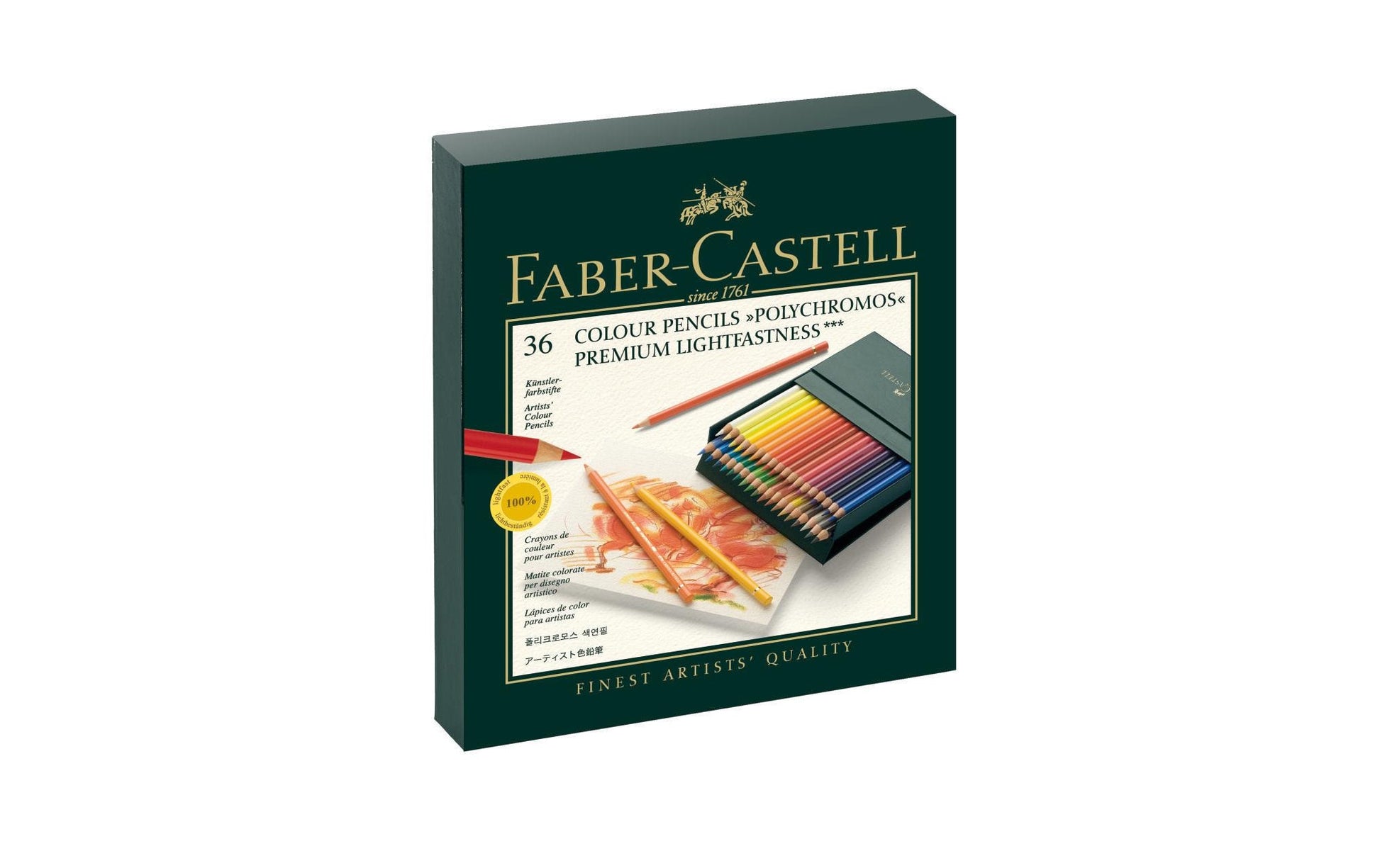 Faber-Castell Buntstift Polychromos 36er-Schachtel – bruchfeste Mine, wisch- und wasserfest, rund, Ø 3,8 mm