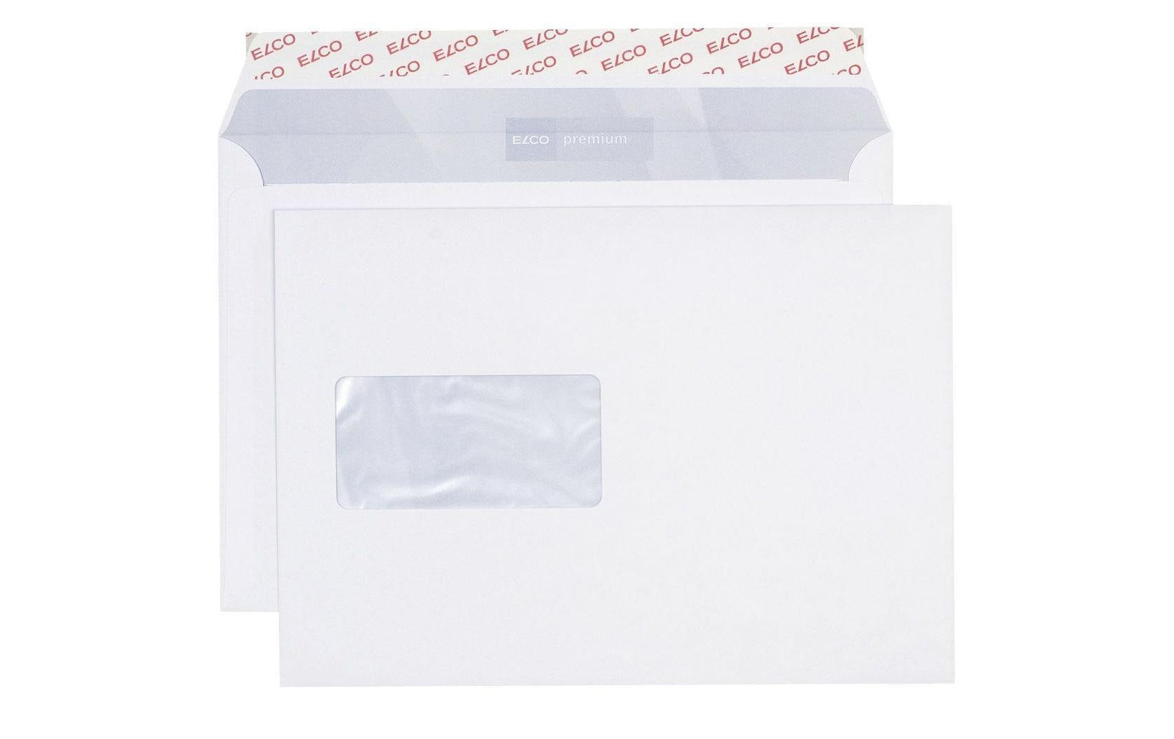 Elco Couvert C5, Fenster links, Haftklebung, hochweiss, 100 g/m², mit Innendruck – 25 Stk.