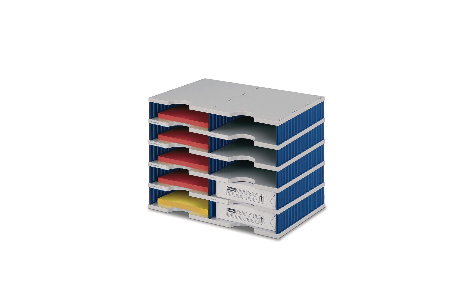 Styro Briefkorb – Kunststoff, 10 Fächer, Grau, Blau, B 485 × H 363 × T 331 mm
