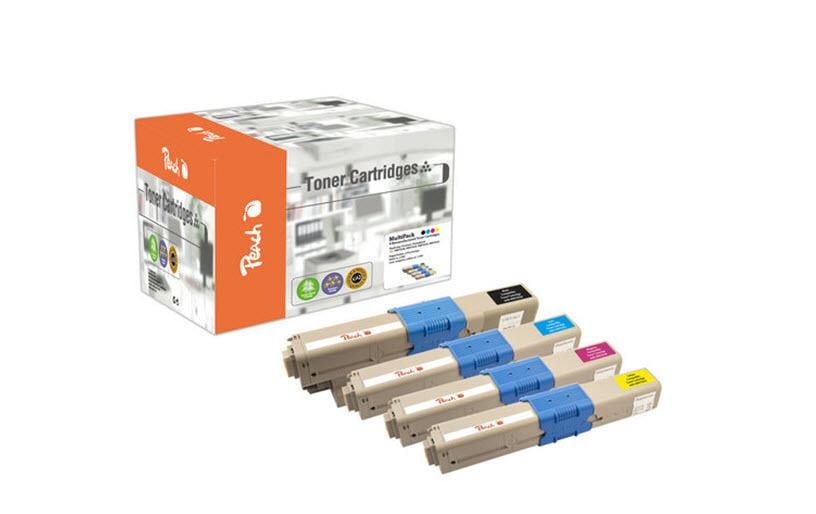 Peach Toner-Multipack – BK/C/M/Y, schwarz 2200, C/M/Y 1500 Seiten – für OKI C301/C321/MC332 und andere