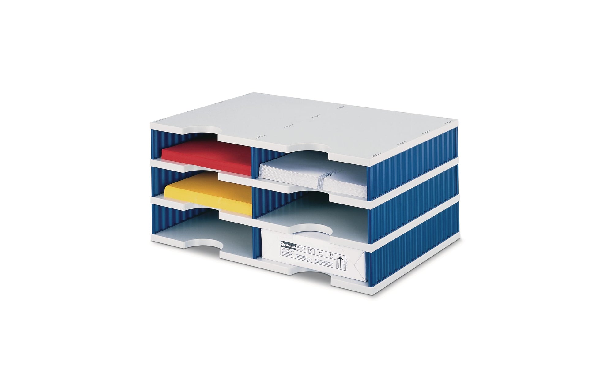 styrodoc duo Aufbewahrungsbox 6 Fächer – 485 × 223 × 331 mm, blau/hellgrau, Kunststoff (PS)