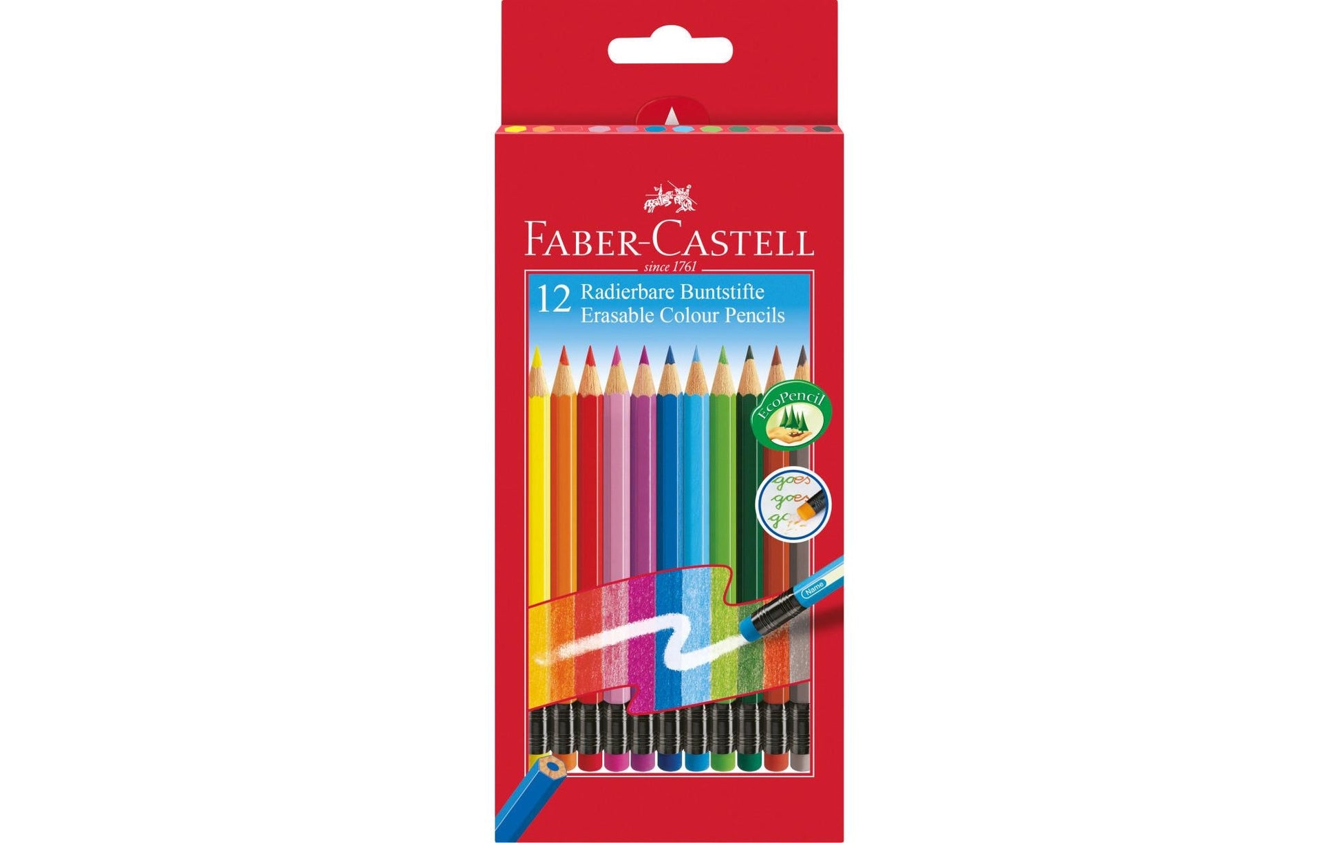Faber-Castell Buntstifte – 12 Farben, im Kartonetui, mit Radierer, Ø 3 mm, sechskantig, FSC