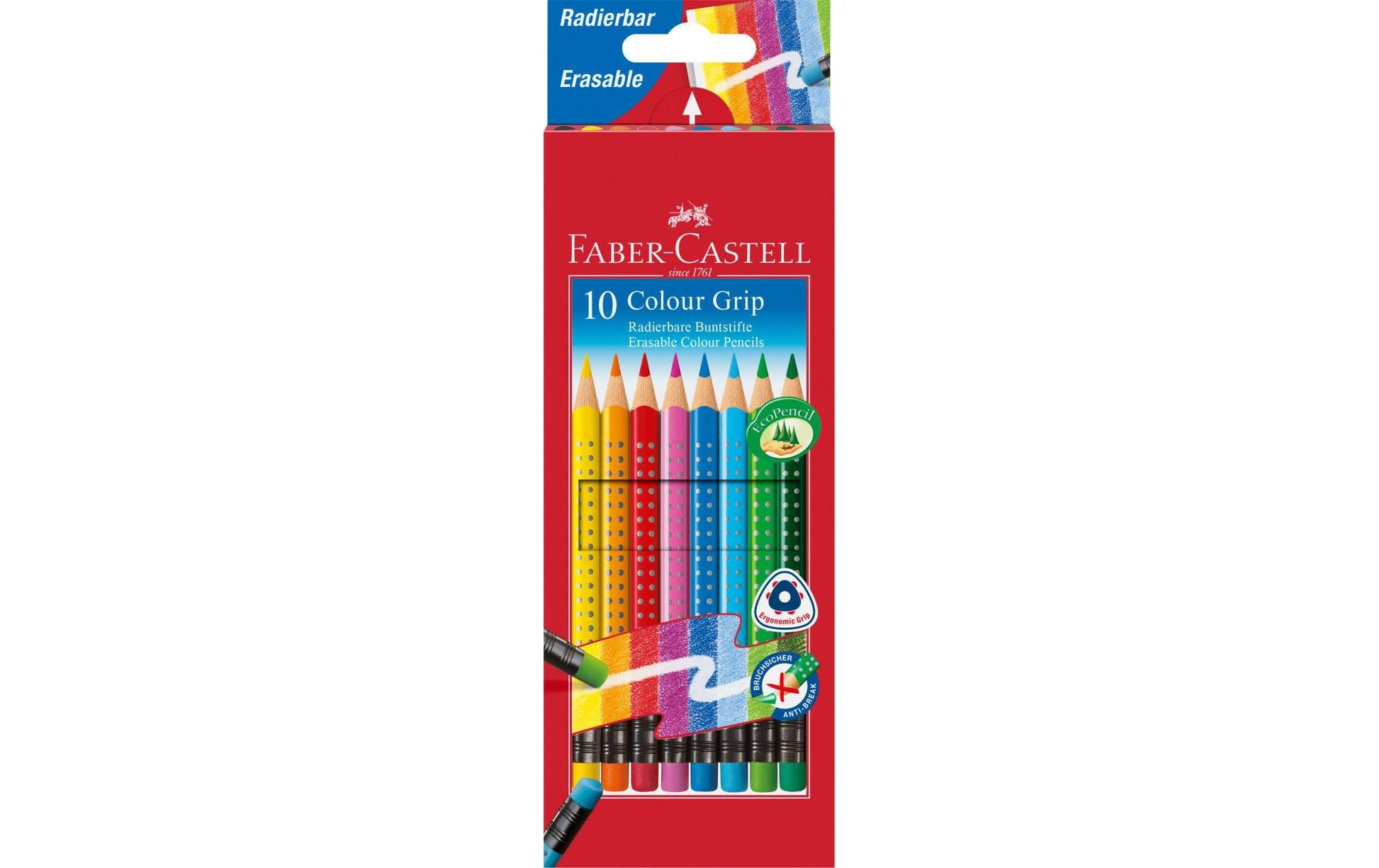 Faber-Castell Buntstifte Colour Grip – 10 Farben, im Kartonetui, Ø 3,8 mm, dreikantig, FSC