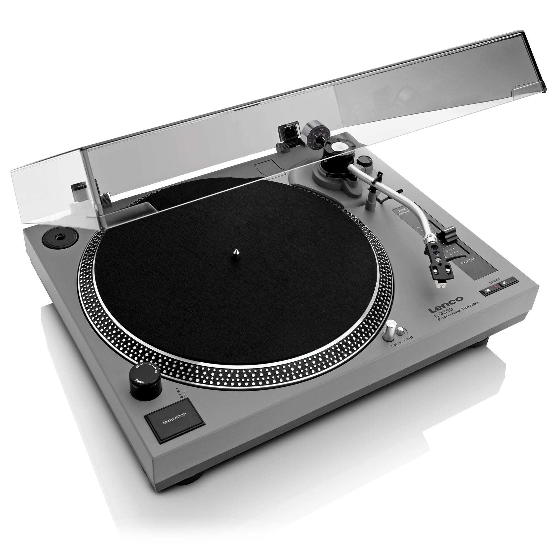 Lenco L-3810 – Plattenspieler (Direktantrieb, manuell), Phono-Vorverstärker, 33⅓/45 – Grau