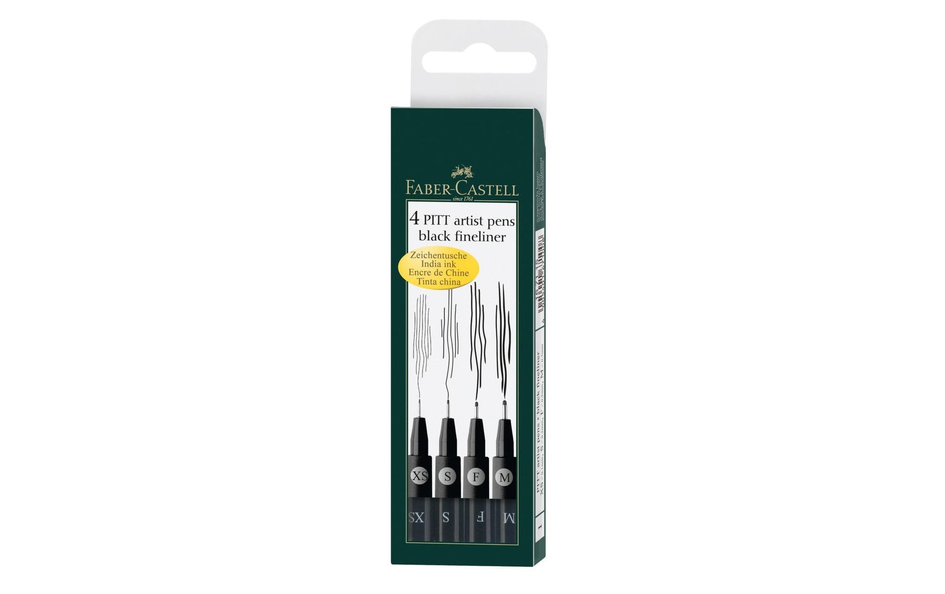 Faber-Castell Fineliner Set – 4 Stk., verschiedene Strichstärken, schwarz, wasserfest