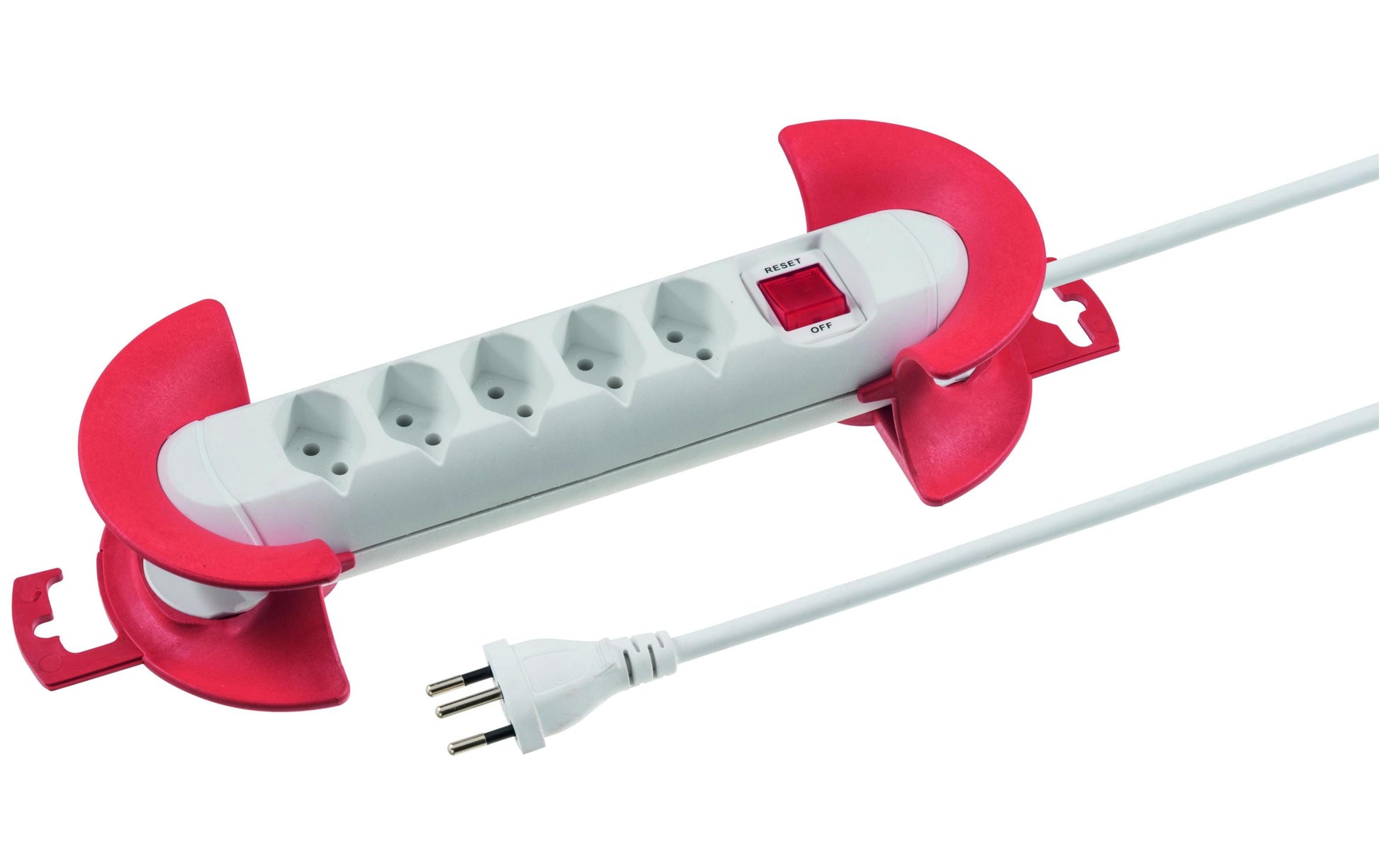 Steffen STEBA STRONG Steckdosenleiste, 5×T13, mit Schalter, 8 m, Wickelvorrichtung – Weiss