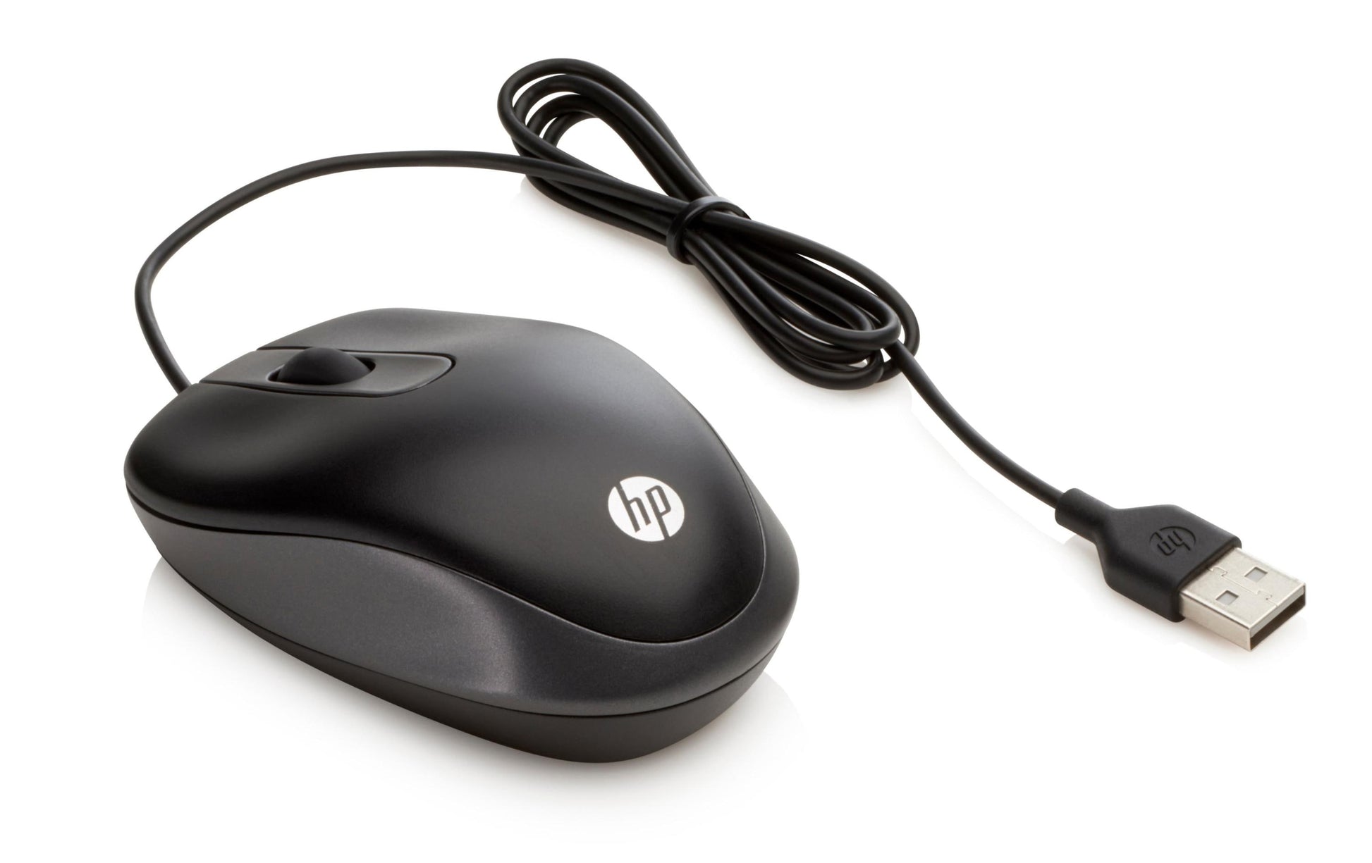 HP USB Travel Mouse – Maus – Kabelgebunden (USB‑A), beidhändig, Schwarz