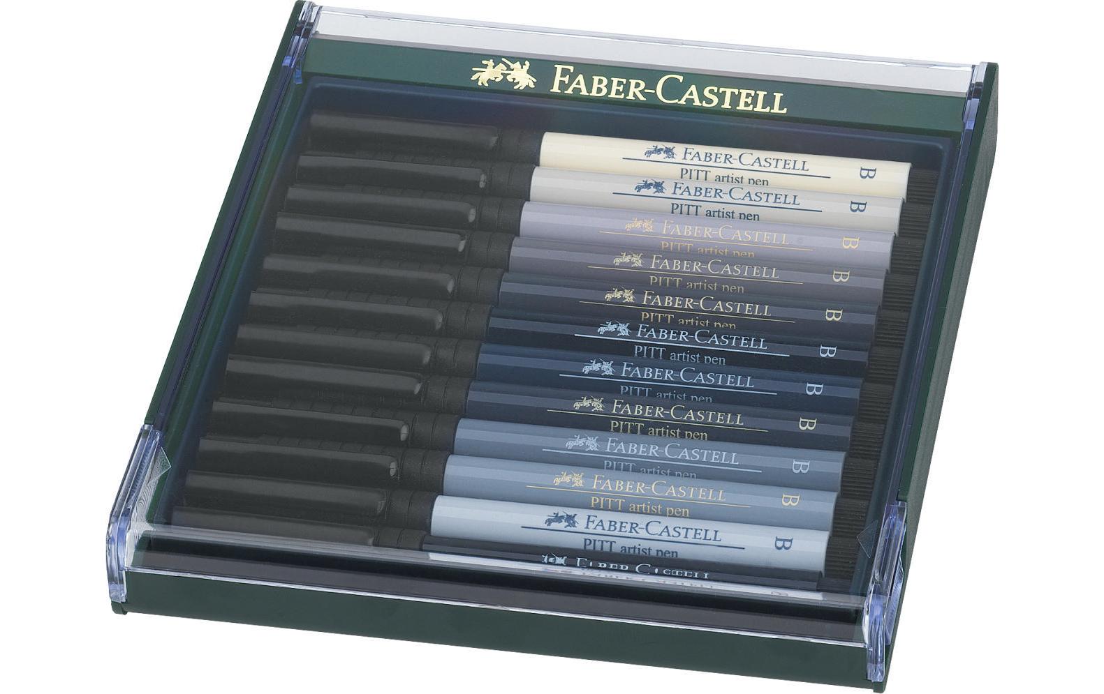 Faber-Castell Pitt Artist Pen Fineliner Set – 12 Stk., Grautöne, wasserfest