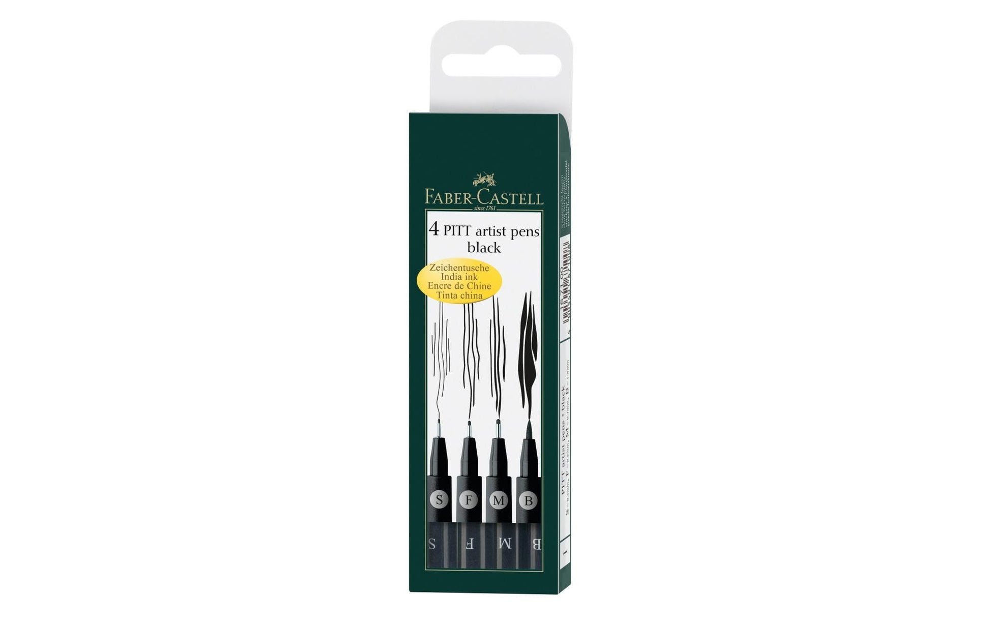 Faber-Castell PITT artist pen Pigment Marker – wasserbasiert, wasserfest, lichtbeständig, schwarz, 4er Set