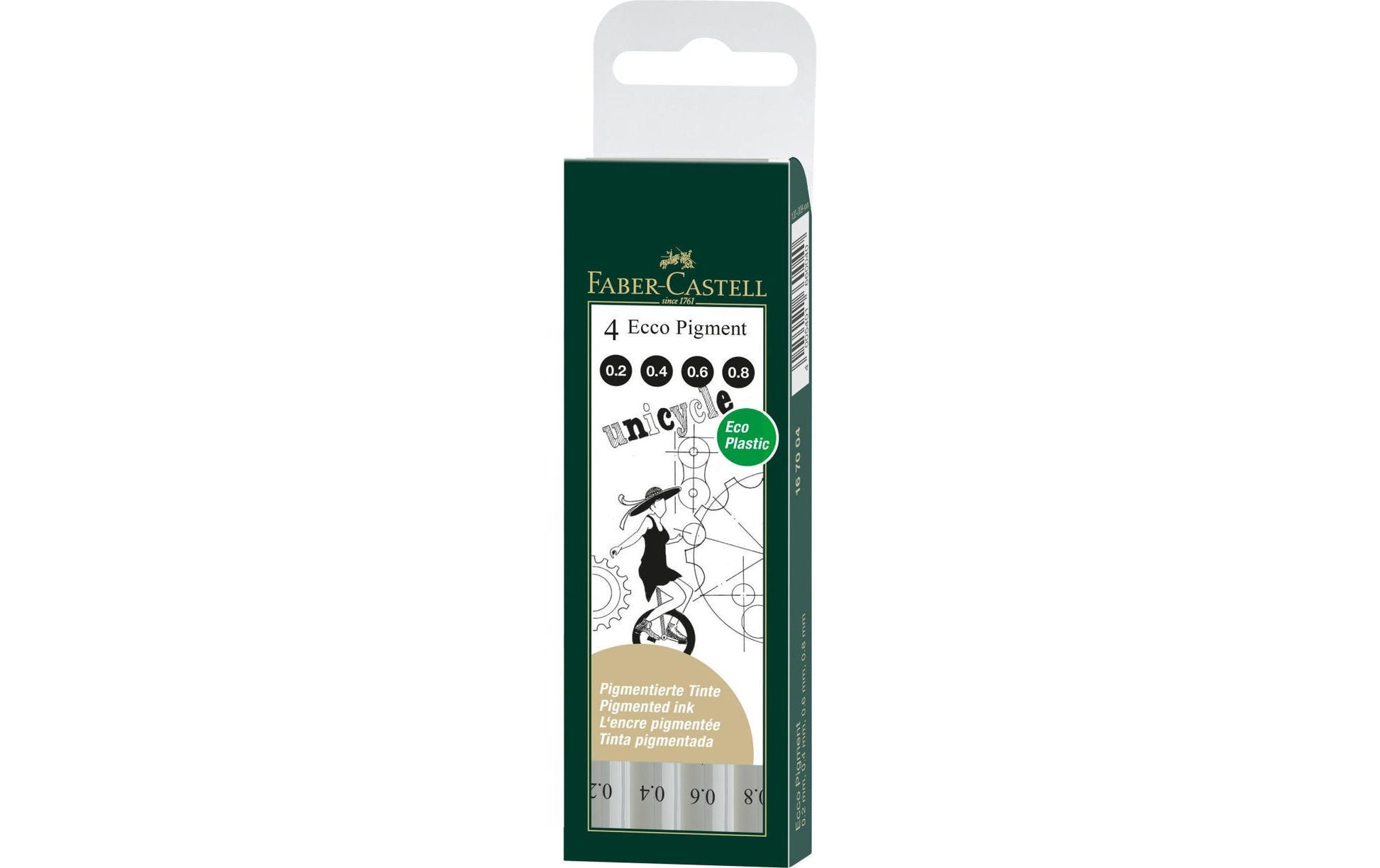Faber-Castell Ecco Pigment 167004 Fineliner Etui – 4 Stk., schwarz, radierbar