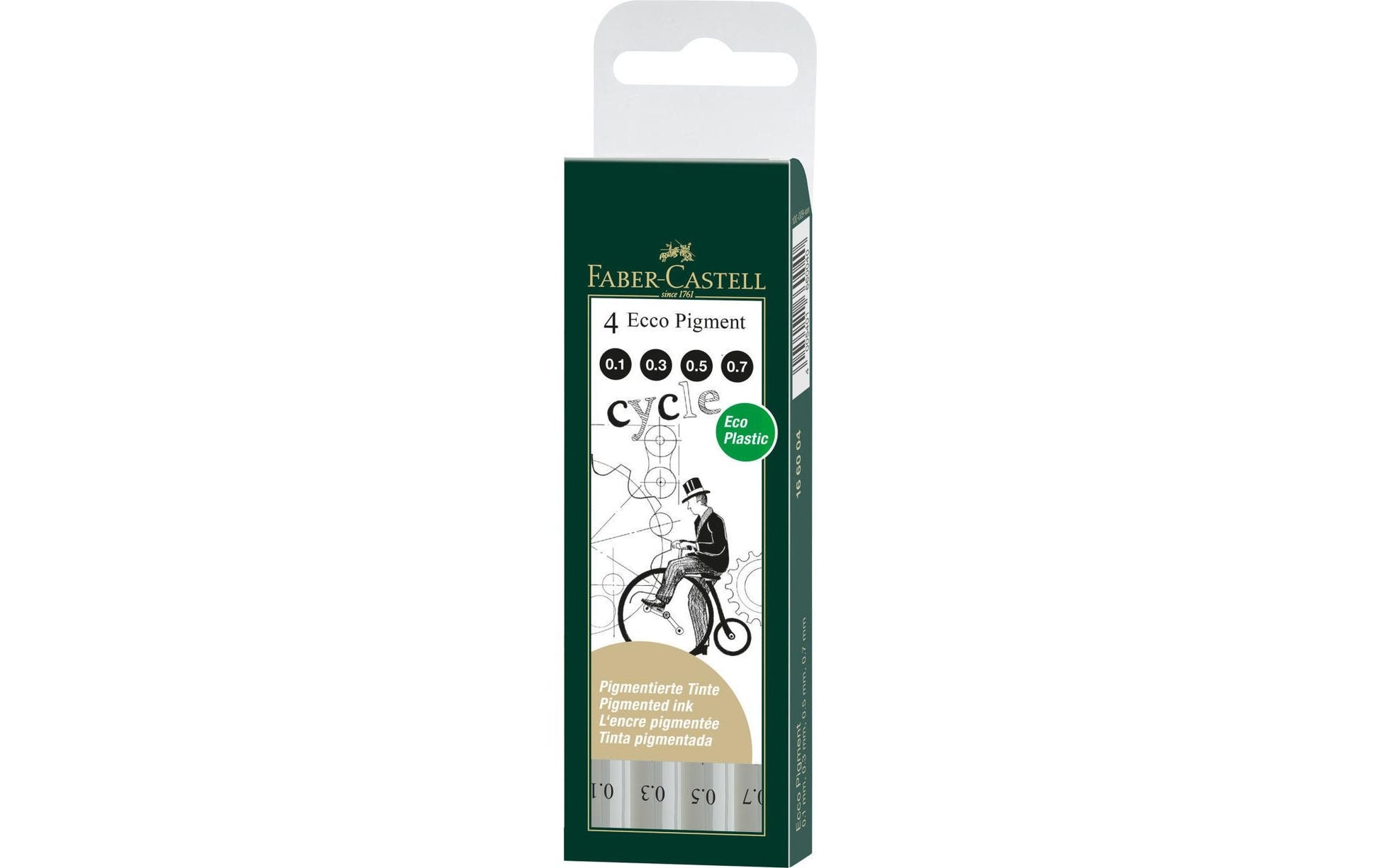 Faber-Castell Pigmentliner Ecco Etui – 4 Stk., 0,1–0,7 mm, schwarz, wasserfest