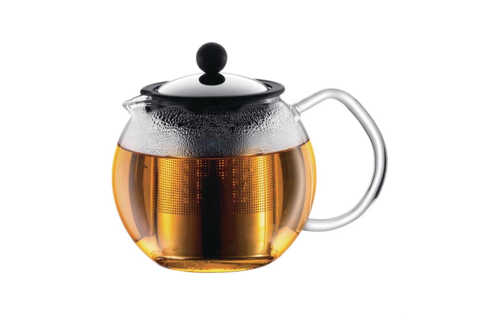 Bodum Assam – Teekanne, 0,5 l, Borosilikatglas, Edelstahl-Teesieb, Schwarz