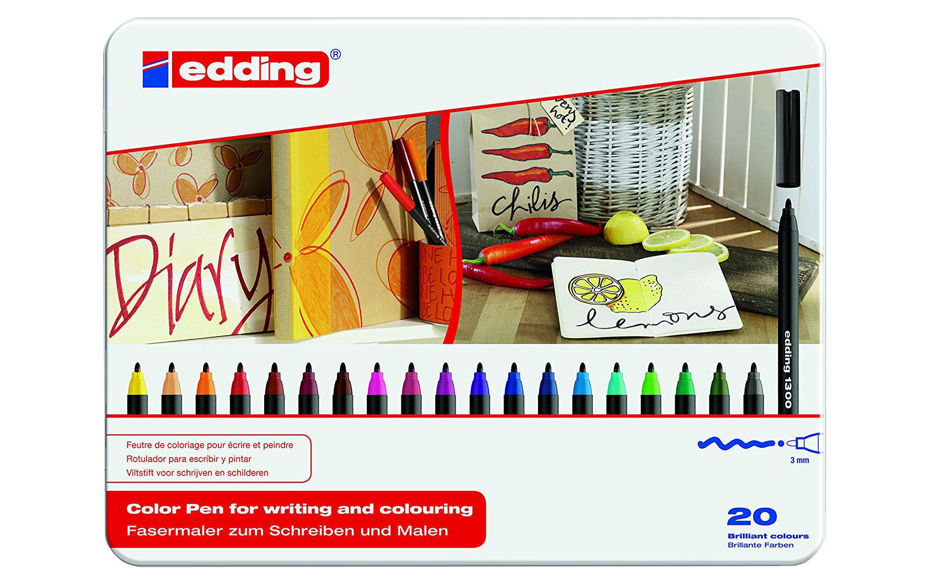 Edding 1300 Filzstifte – Pinselspitze, 2 mm, wasserbasiert, 20 Farben