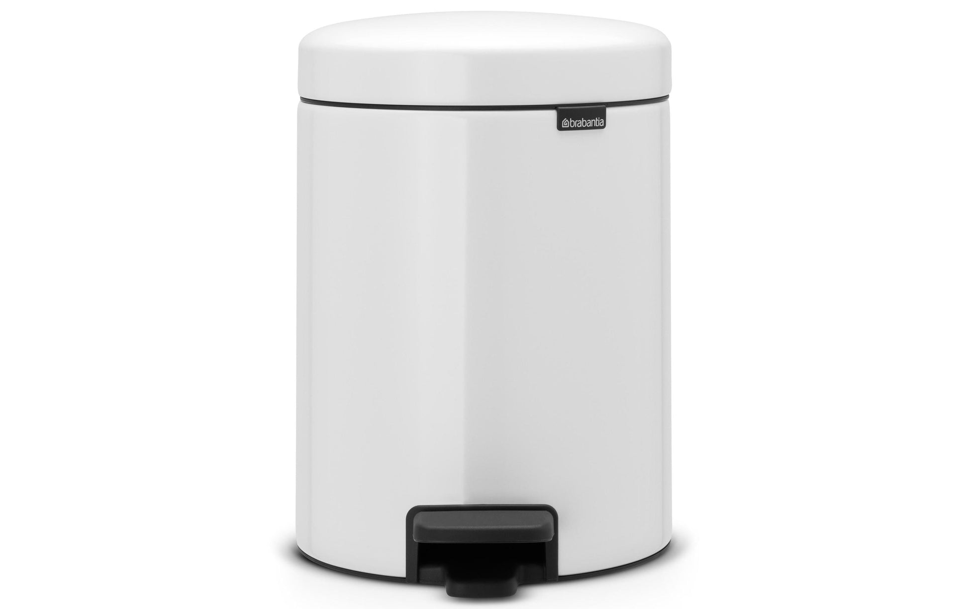 Brabantia NewIcon Treteimer – 5 l – Edelstahl, rund – Weiss – Soft-Close, geruchssicherer Deckel