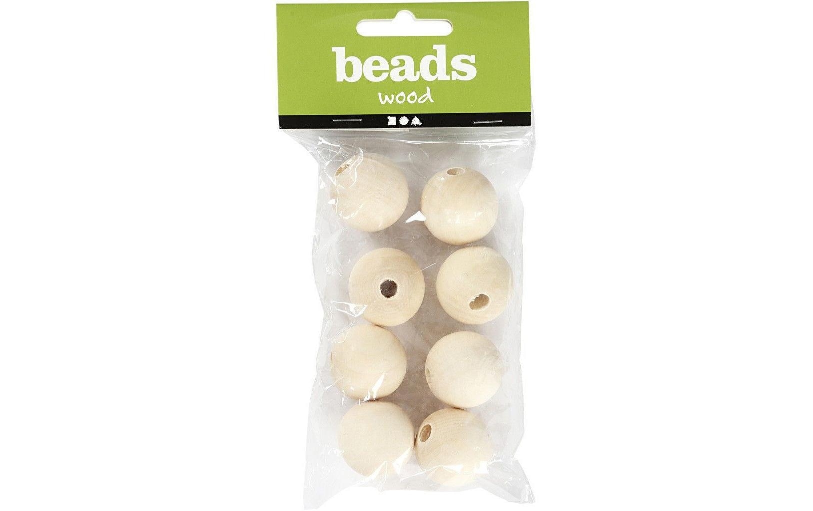 Creativ Company Holzperlen, rund – braun – Ø 25 mm, Loch 4,5 mm – 8 Stk.