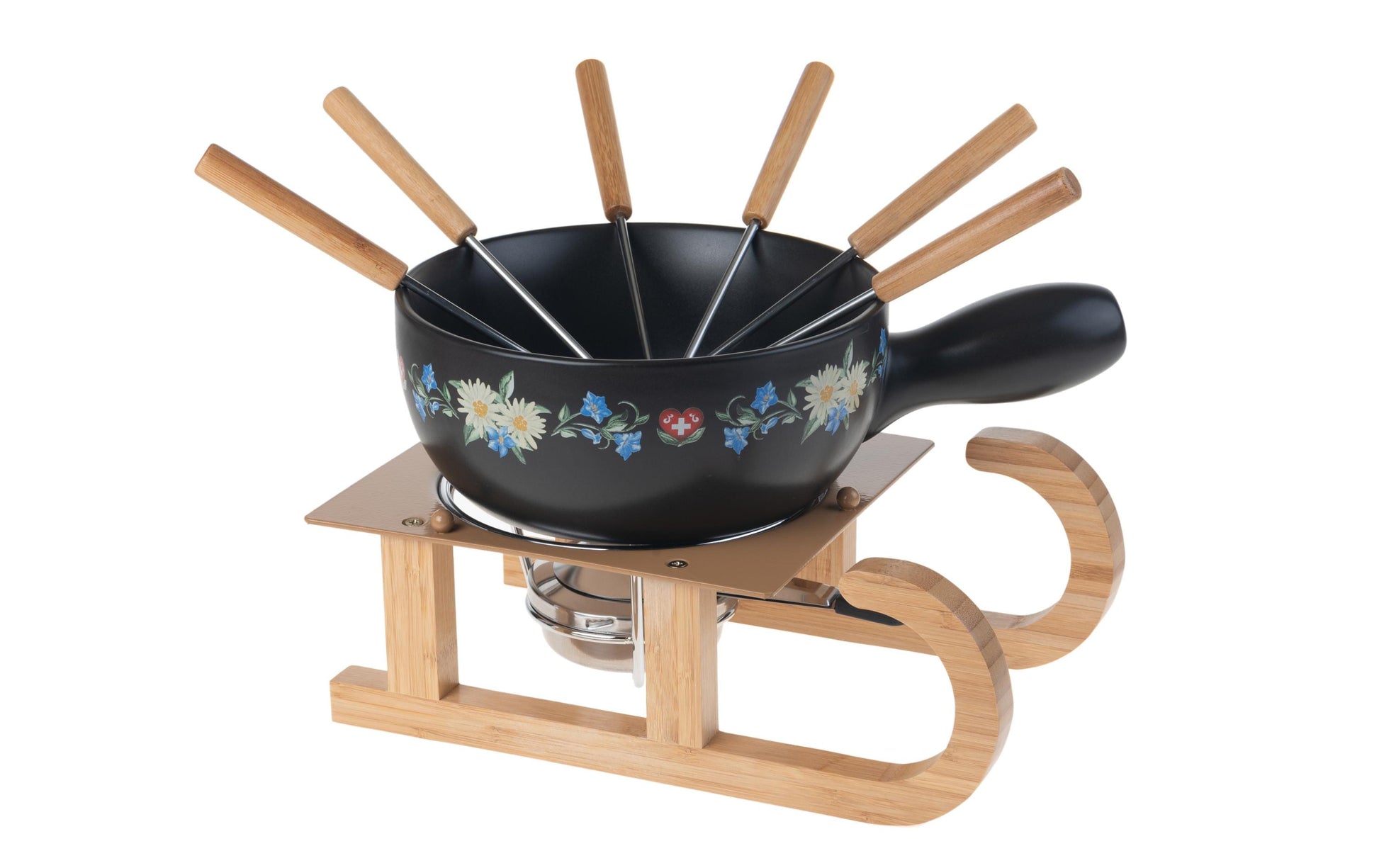 Nouvel Käsefondue-Set 9-teilig, für 6 Personen – mit Pastenbrenner, Keramik, für Gas, Schwarz