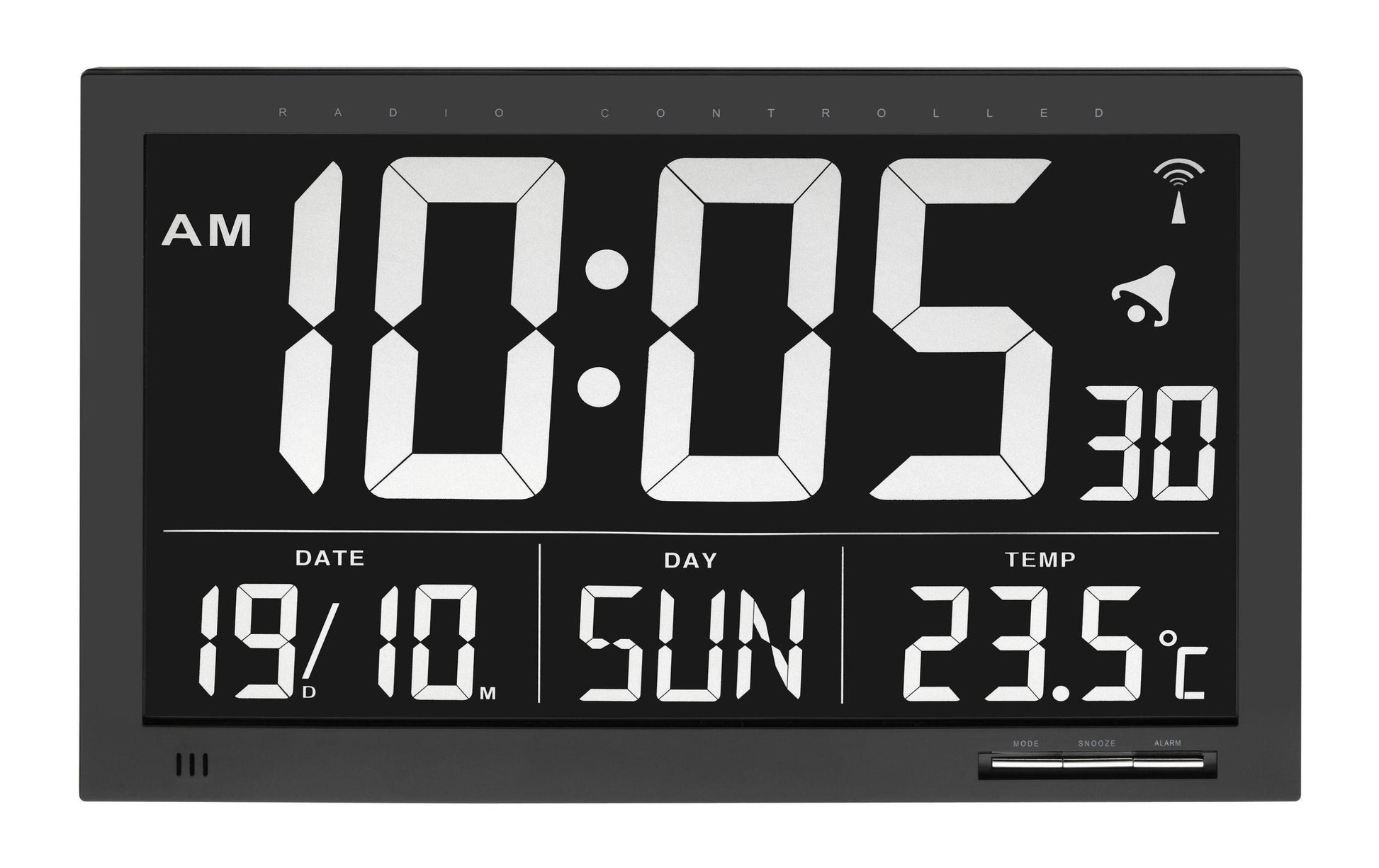 TFA-Dostmann TFA Dostmann Wanduhr – Digital, Funk, Thermometer, lautlos, 36,8 × 23,0 × 2,9 cm, schwarz, Kunststoff