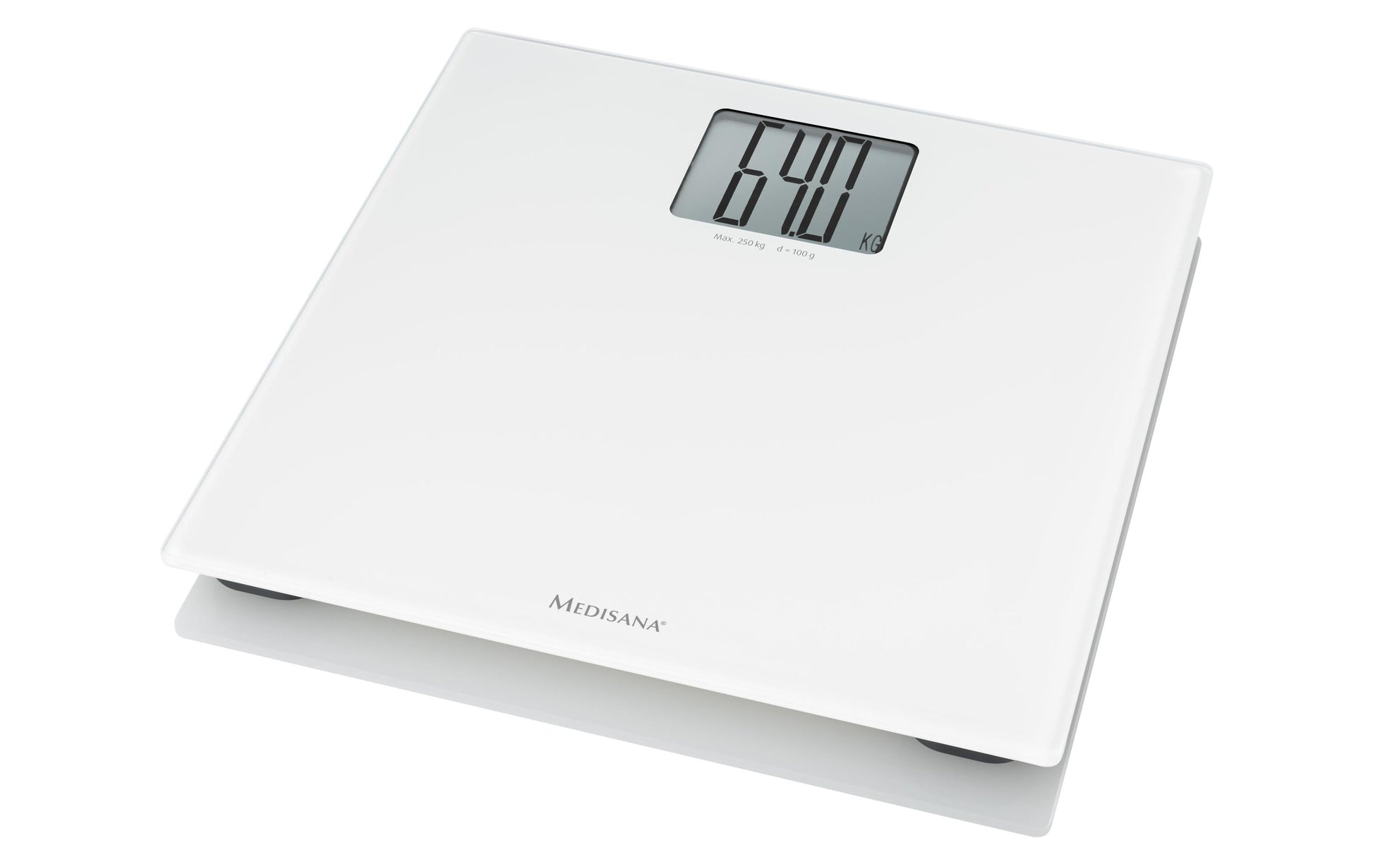 Medisana Personenwaage PS 470 – 34×34×2,5 cm, Glas, 250 kg, Weiss