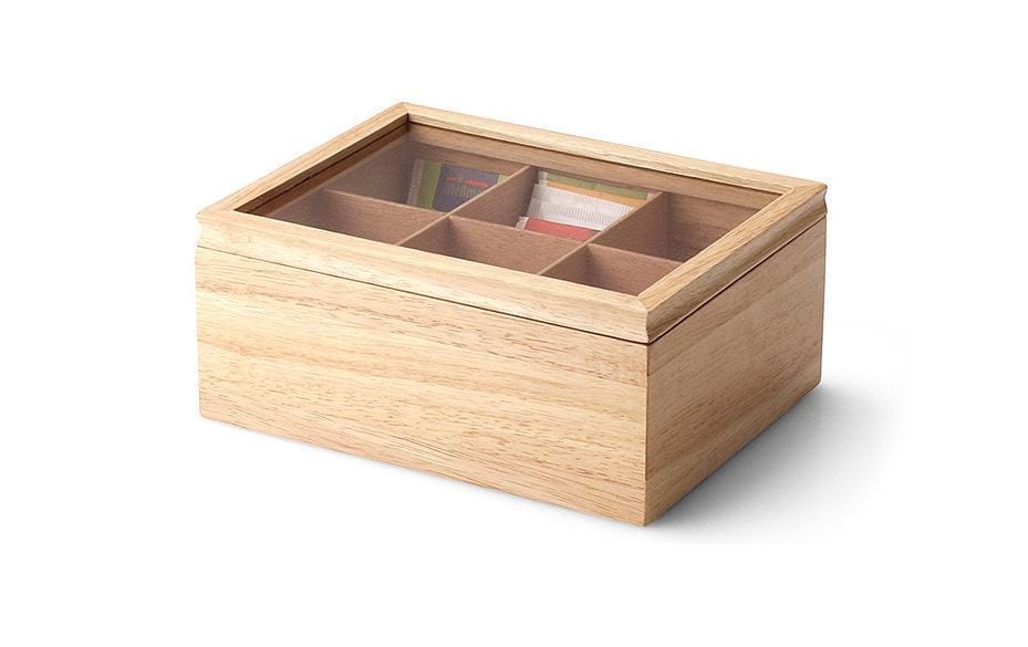 Continenta Teebeutelbox Bambus, 6 Fächer, 17,5 × 23 × 10 cm, mit Glasdeckel, Braun