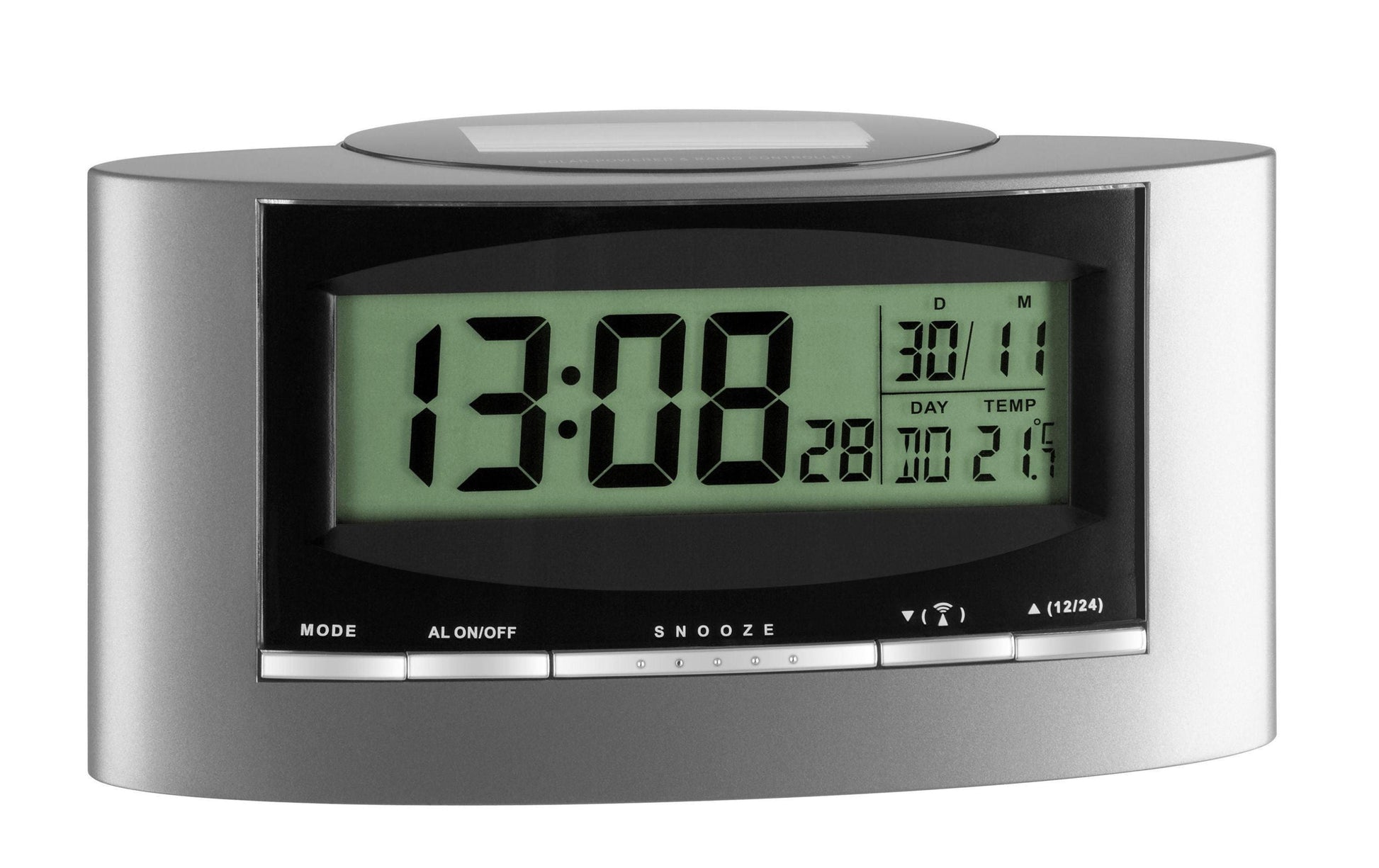 TFA-Dostmann TFA Dostmann Digitalwecker – Funk, Schlummerfunktion, Thermometer, 15,6 × 7,8 × 5,2 cm, Silber
