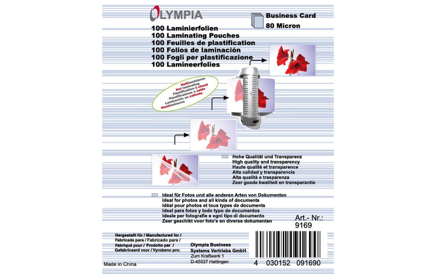 Olympia Laminierfolien 65 × 95 mm – 80 µm, glänzend, 100 Stück