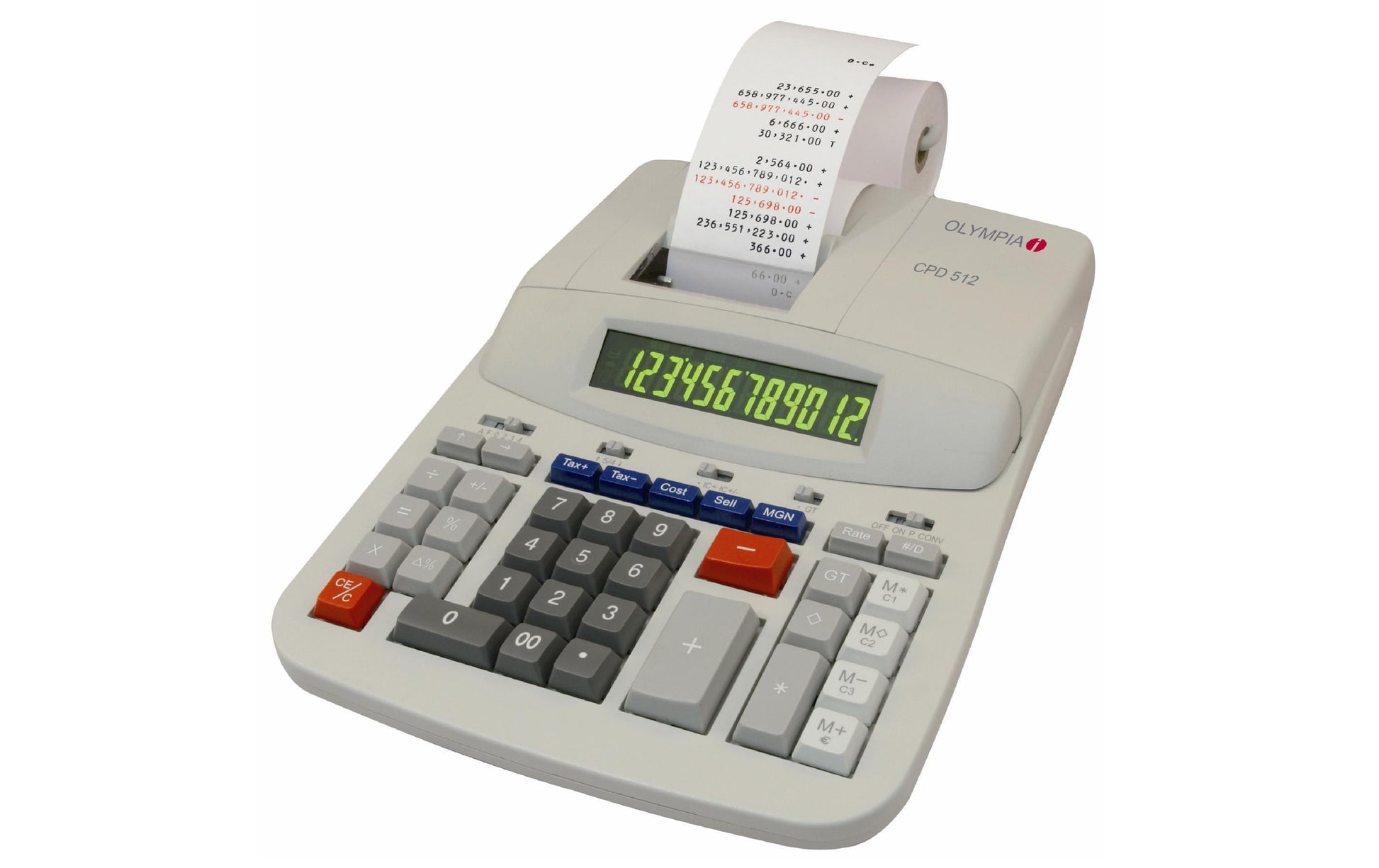 Olympia Tischrechner, druckend CPD 512 – 12-stellig, 2-farbig, 0,06 Zeilen/s, LCD, Steuer