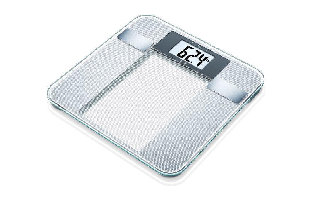 Beurer Digitale Personenwaage BG13 – Körperanalyse (Muskelmasse) – 150 kg – Glas – Silber