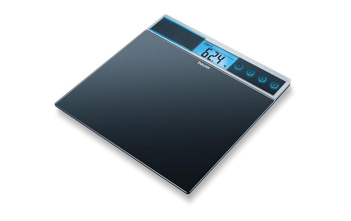 Beurer Digitale Personenwaage – sprechend, 4 Speicherplätze – 150 kg – schwarz – Glas