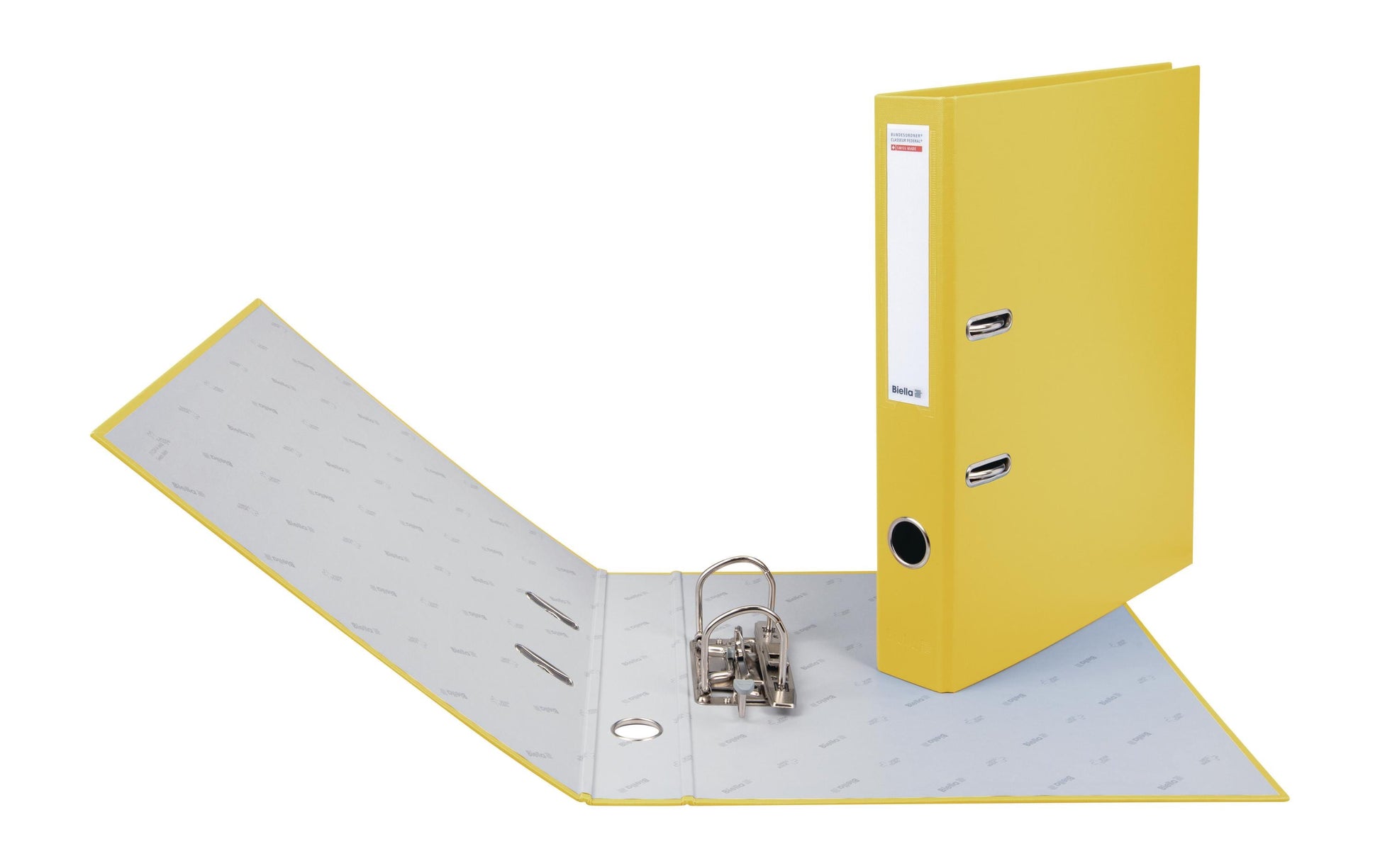 Biella Bundesordner – A4 hoch – 2-Ring Hebelmechanik, Rücken 40 mm – Gelb, mit Niederhalter, FSC
