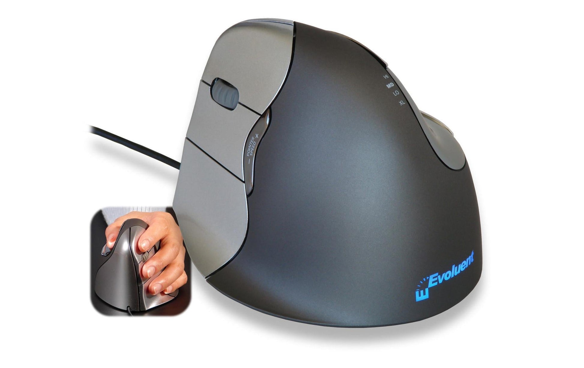 Evoluent Vertical Mouse 4 Ergonomische Maus – kabelgebunden, USB-A, für Linkshänder, schwarz