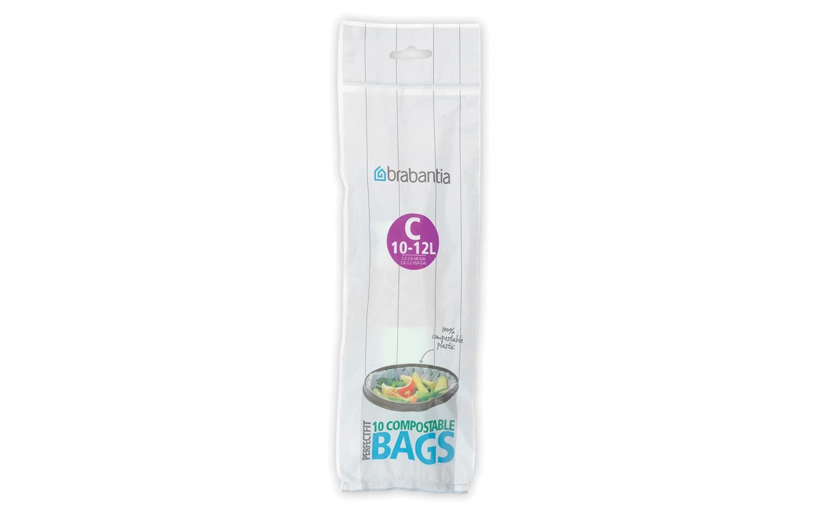 Brabantia Kehrichtsack für PerfectFit C – 12 l, mit Zugband, PE, weiss, 1000 µm, 495 × 400 × 1 mm, 10 Stk