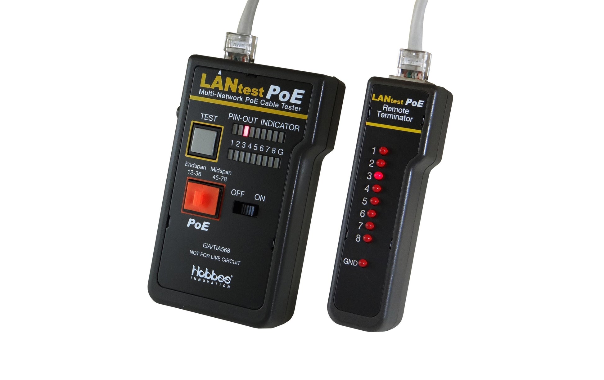 HOBBES LANtest Multinetwork – Netzwerk-Kabeltester – RJ45/BNC, PoE, für IEEE802.3af/802.3at