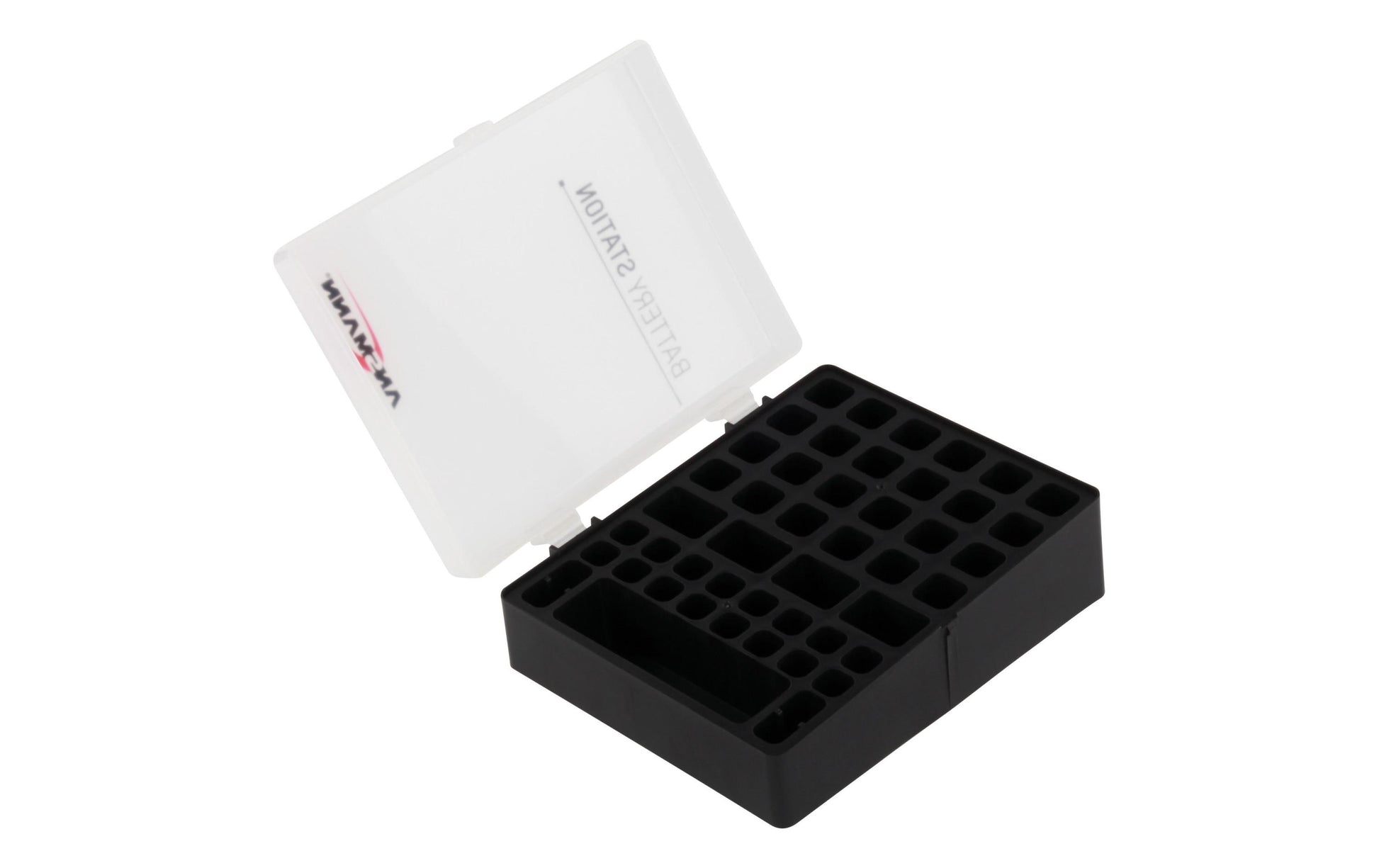 Ansmann Batterie-Aufbewahrung – Wandbefestigung, Schwarz/Transparent, B 173 × H 63 × T 138 mm