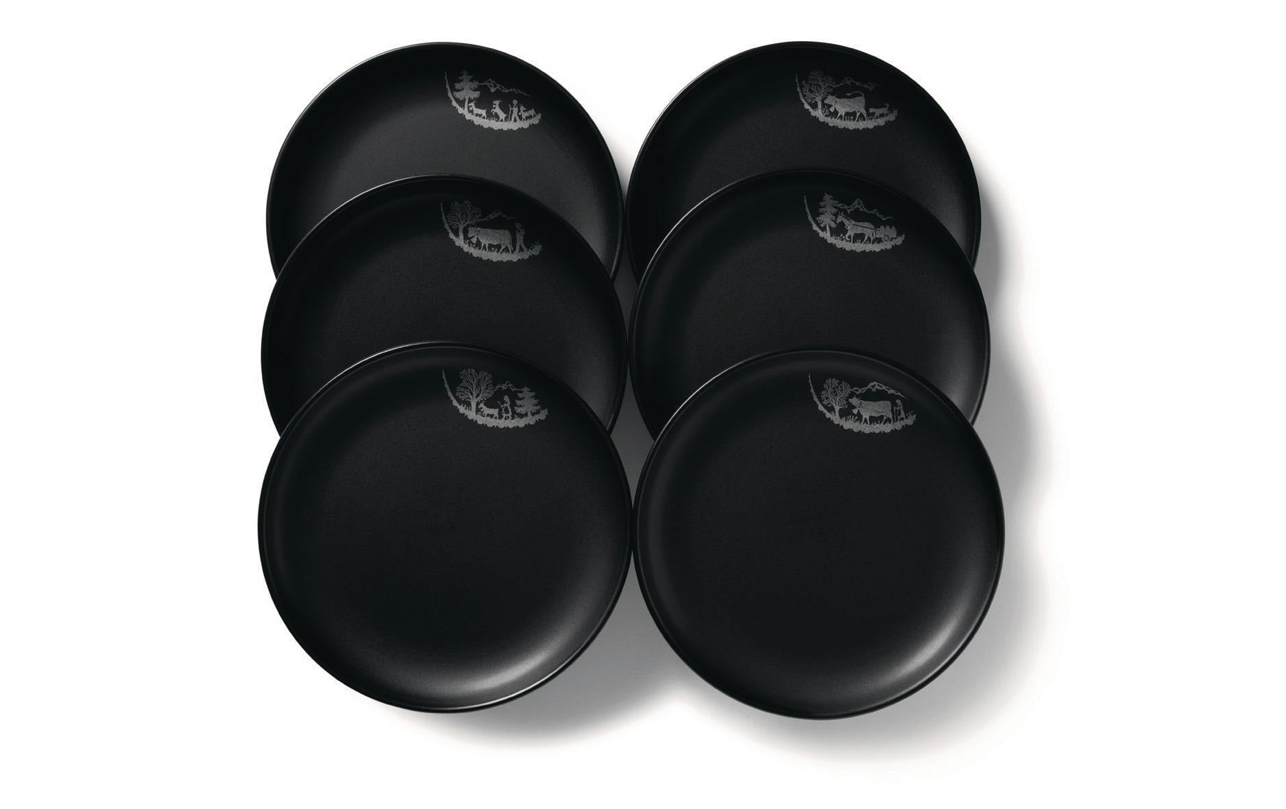 Stöckli Fondueteller Alpaufzug – 6er Set, Ø 21 cm, Keramik, Schwarz