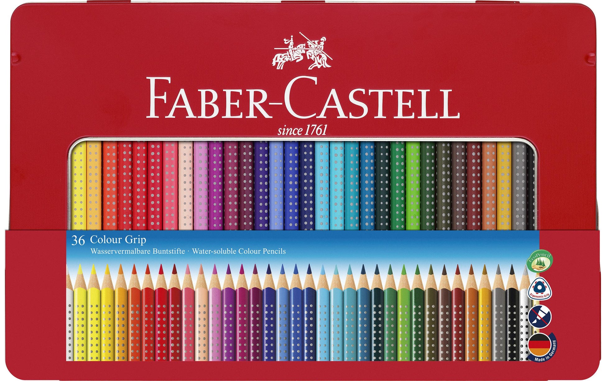 Faber-Castell Aquarellfarbstifte – 36 Farben, im Metalletui, Ø 3 mm, dreikantig, FSC