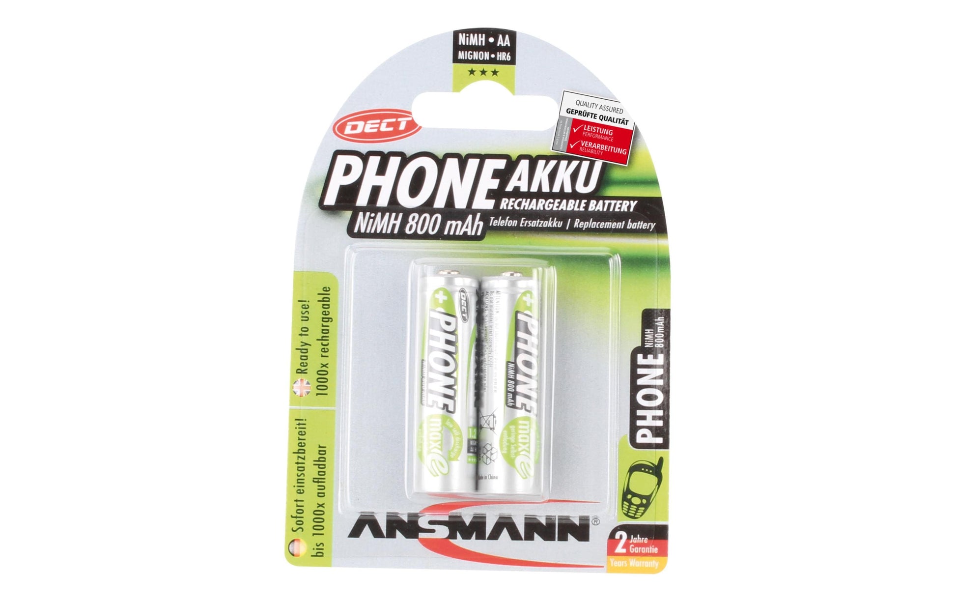 Ansmann AA Akkus, NiMH, 800 mAh, 1,2 V – 2 Stk.