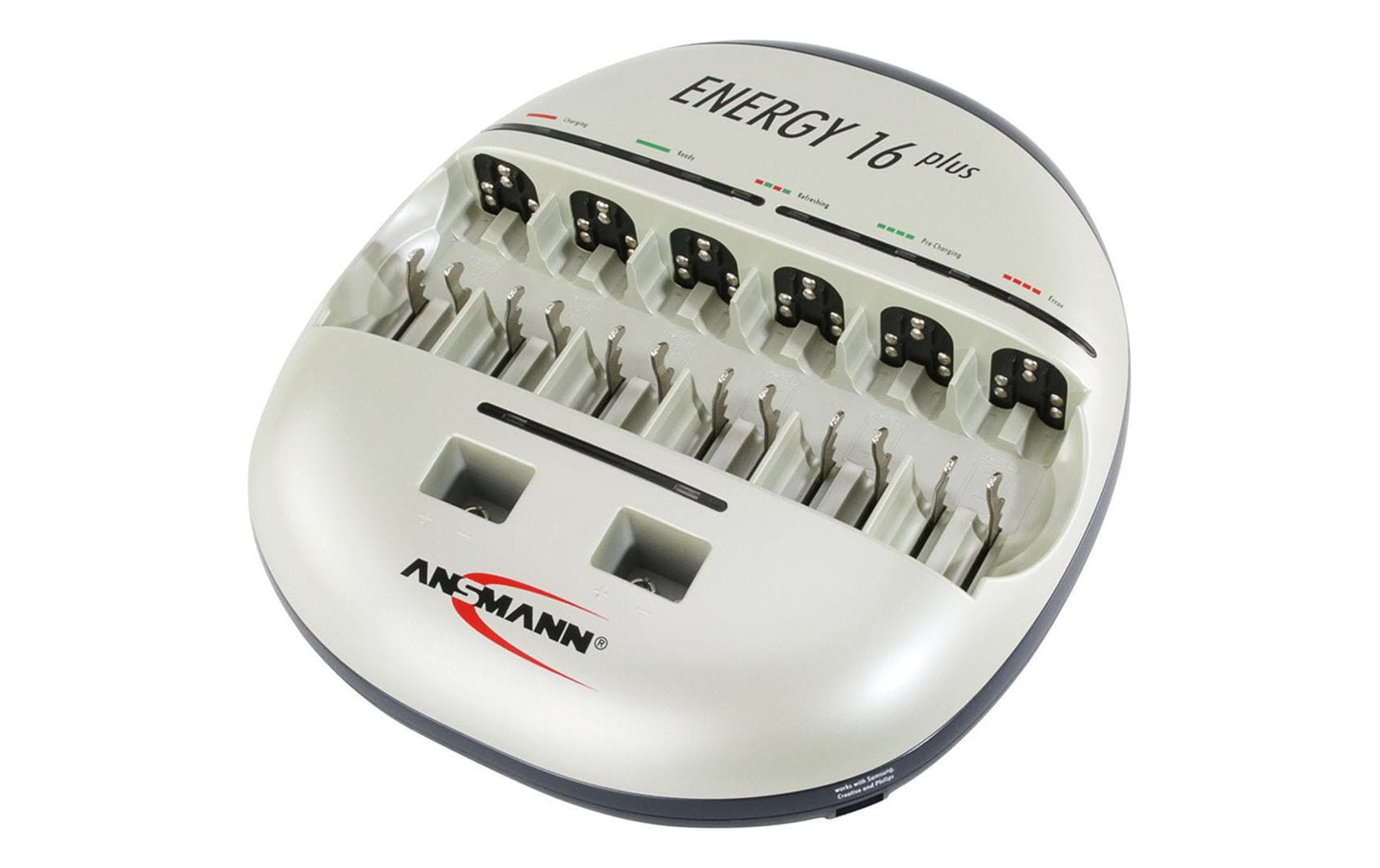 Ansmann Energy 16+ Ladegerät – 2× USB, Batterietest – für 9V, AA, AAA und andere