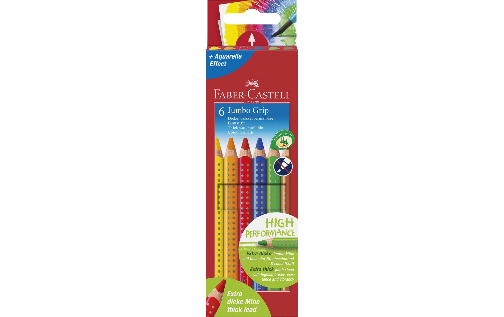 Faber-Castell Aquarellfarbstifte Jumbo Grip – 6 Farben, im Kartonetui, Ø 5,3 mm, dreikantig, FSC