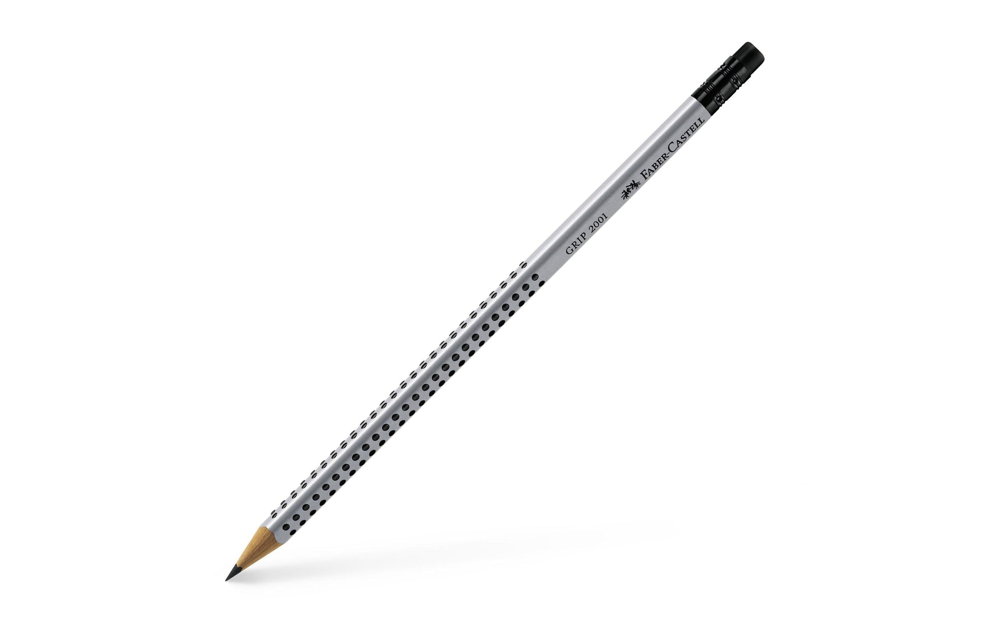 Faber-Castell Grip 2001 Bleistift, Dreikant, Grip-Zone, mit Radierer HB Mine Ø 2 mm Grau
