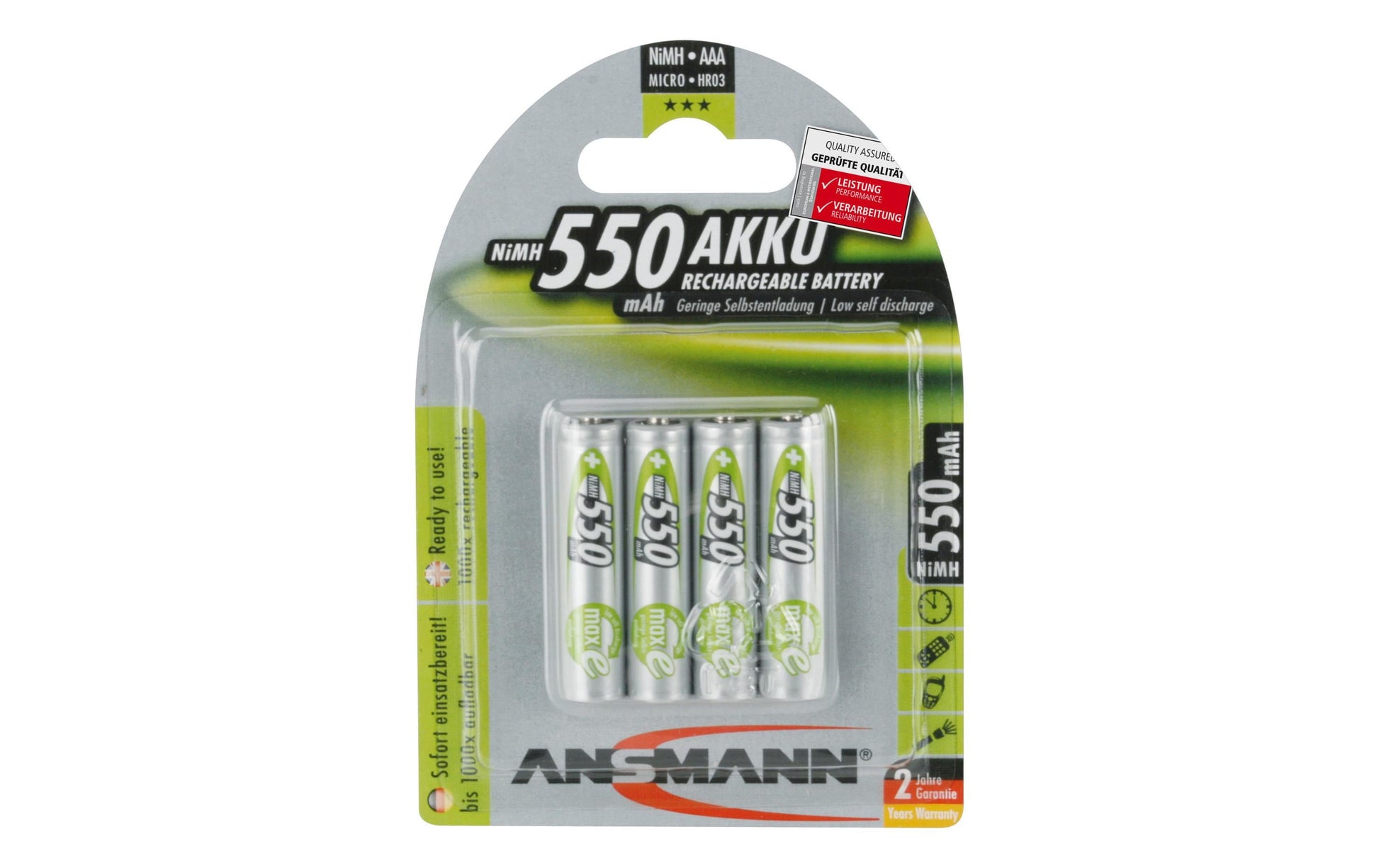 Ansmann AAA Akkus, NiMH, 550 mAh, 1,2 V – 4 Stk.
