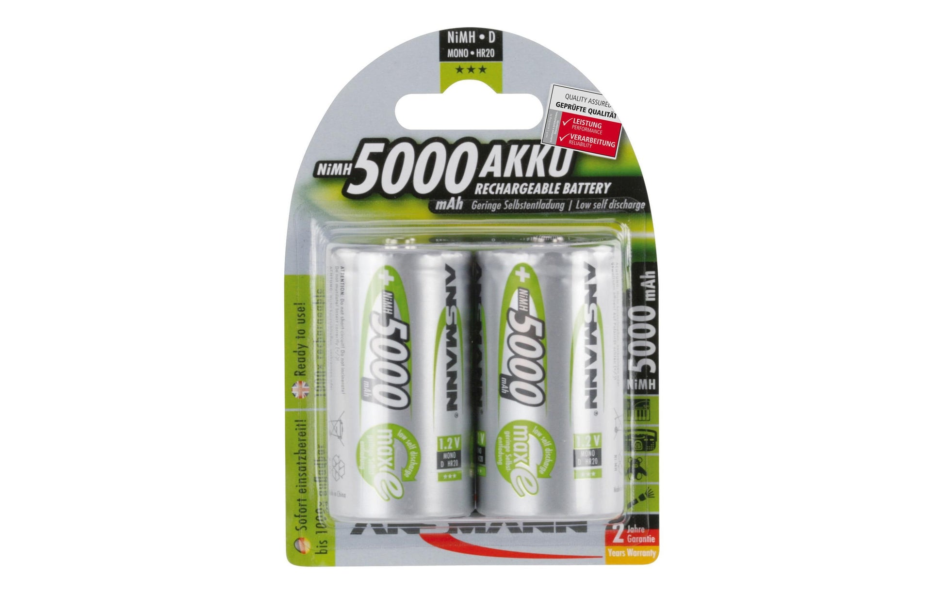 Ansmann D Batterien – NiMH, 5000 mAh, 1,2 V – 2 Stk.