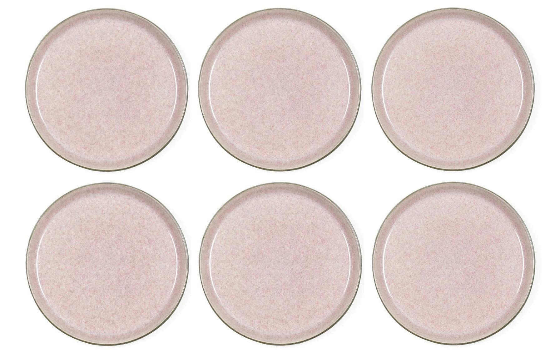 BITZ Speiseteller – 6er Set, Ø 21 cm, Steinzeug, Grau/Rosa, spülmaschinenfest, mikrowellengeeignet