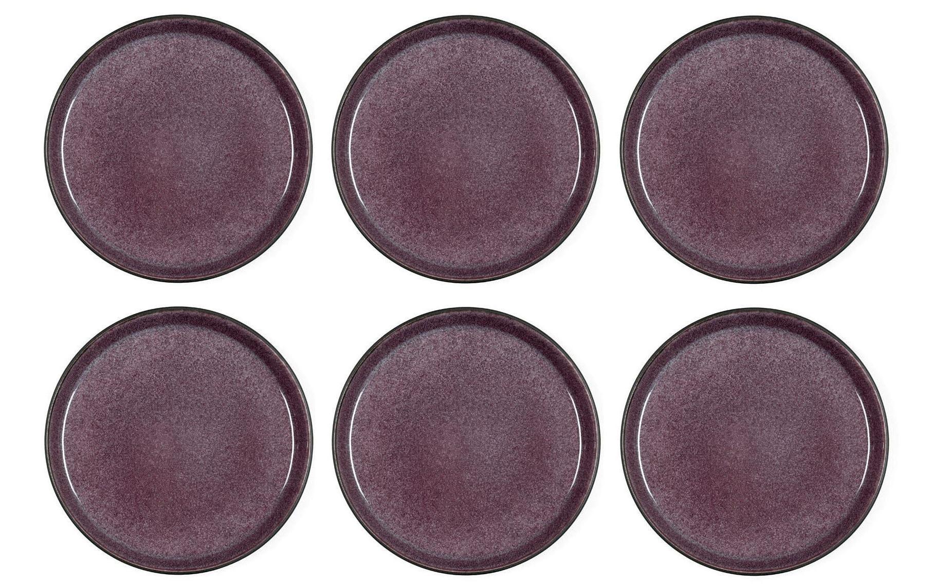 BITZ Speiseteller – 6er Set, Ø 21 cm, Steingut, Schwarz/Violett, spülmaschinenfest, mikrowellengeeignet