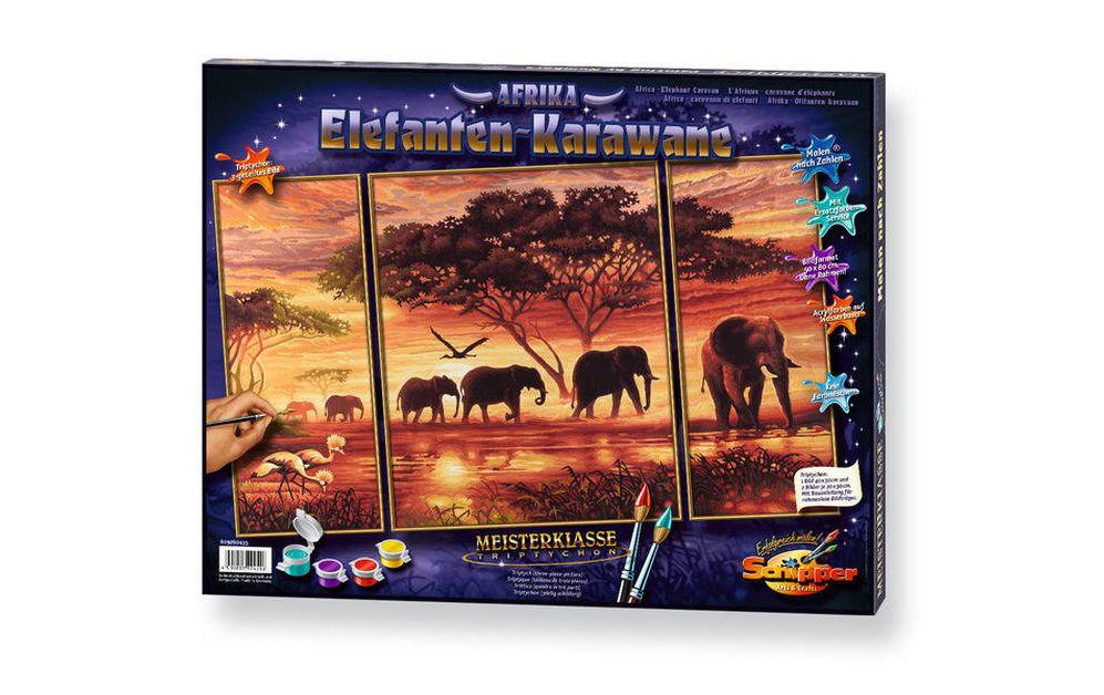 Schipper Malen-nach-Zahlen-Set – Elefanten – 3-teilig, je 80 × 50 cm – ab 8 Jahren