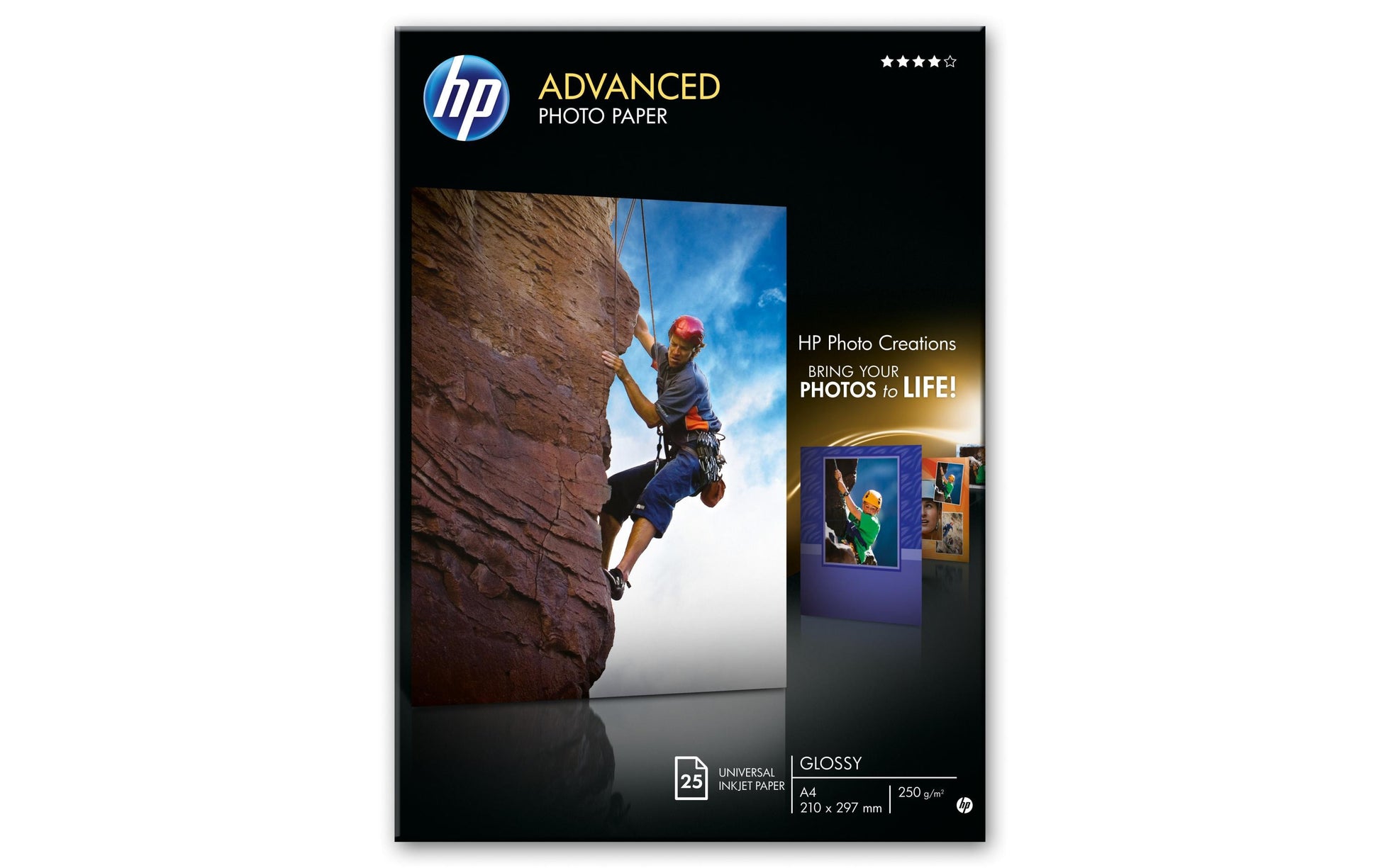 HP Advanced Fotopapier – hochglänzend, A4, 250 g/m², 25 Blatt – für Inkjet-Drucker