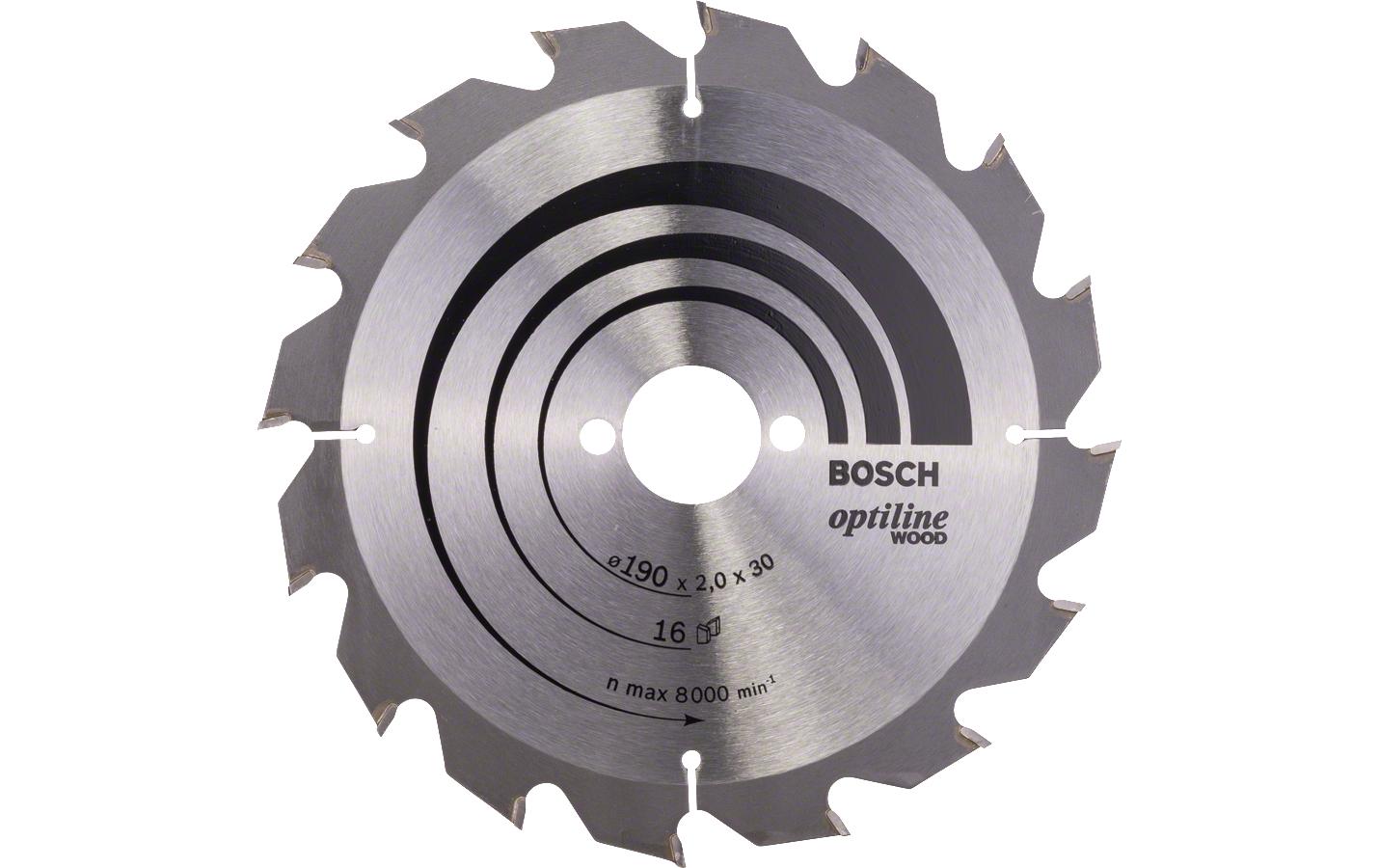 Bosch Optiline Wood Kreissägeblatt 190 × 30 × 2 mm, 16 Zähne – für Holz